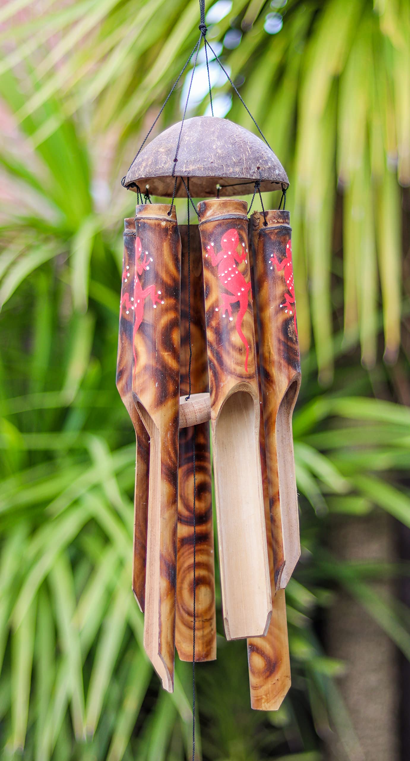 Bamboo Wind Chime with Red Gecko Natural Bamboo & Coconut Shell Fair Trade 40cm