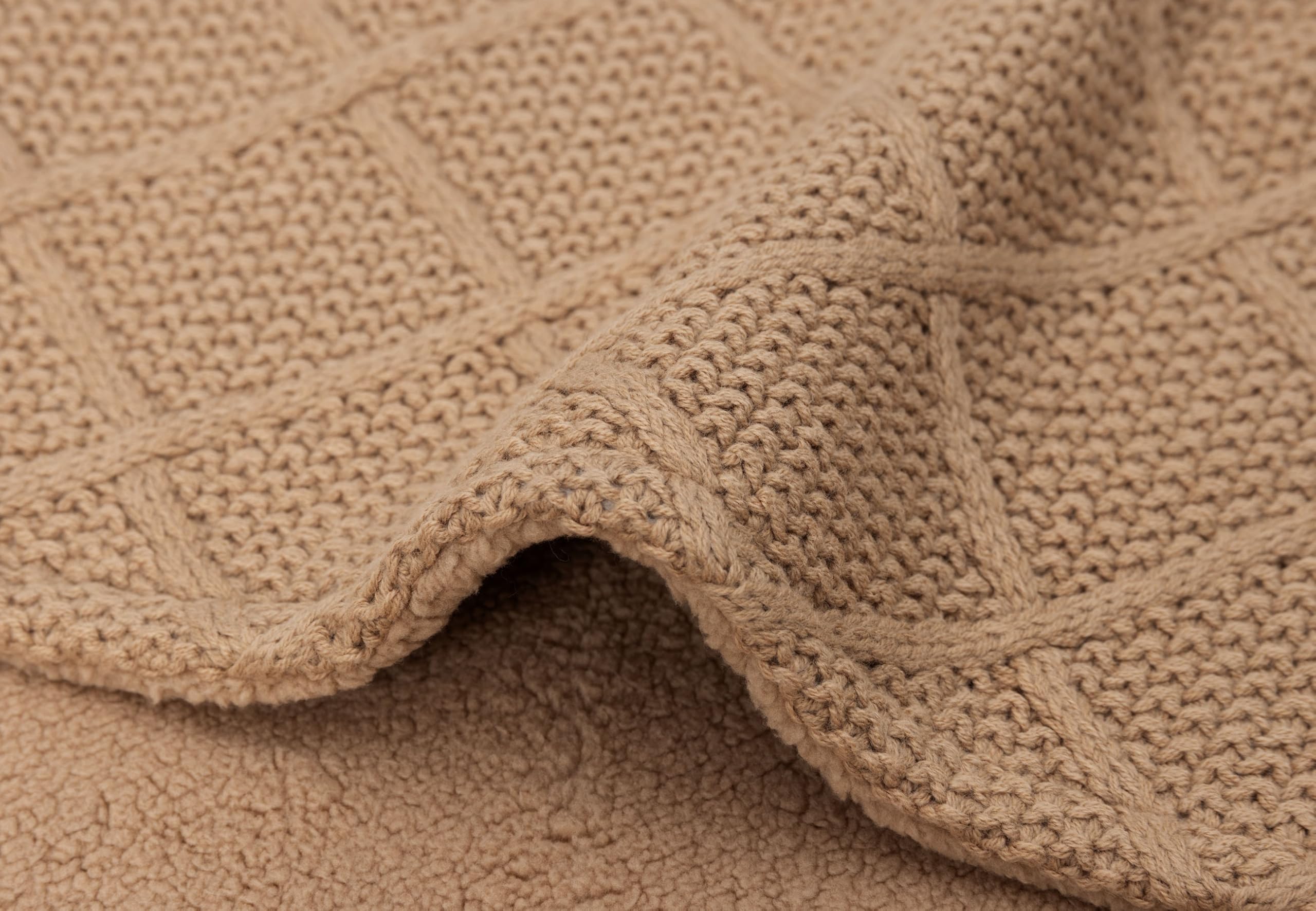 Jollein Kocyk dziecięcy Check Knit, Biscuit - Teddy Fleece - 75 x 100 cm - 60% bawełna, 40% akryl, strona wewnętrzna 100% poliester - do kołyski dla niemowląt - 2.0 TOG - certyfikat Öko-Tex - wzór