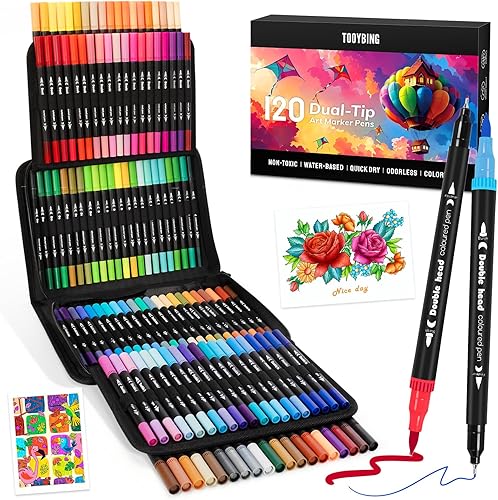 Rotuladores artísticos de doble punta de 120 colores para adultos, libros para colorear sin sangrado, marcadores de dibujo de punta fina para