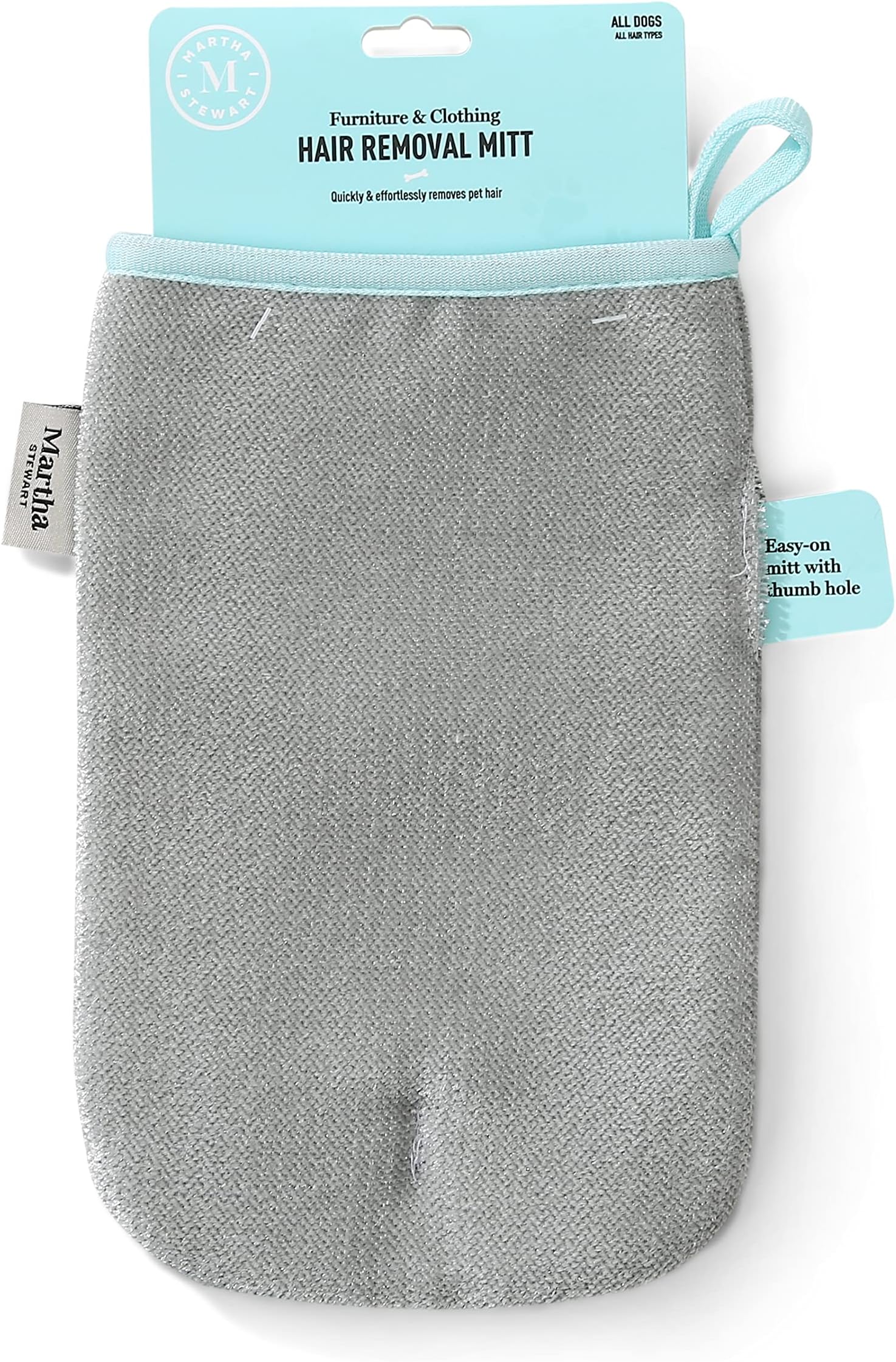 Martha StewartPet Hair Removal Mitt | Elegant Dog Hair Remover Mitt for Clothing & Furniture| Reusable Dog Fur Remover for Furniture & Clothes in Gray and Turquoise, Machine Washable