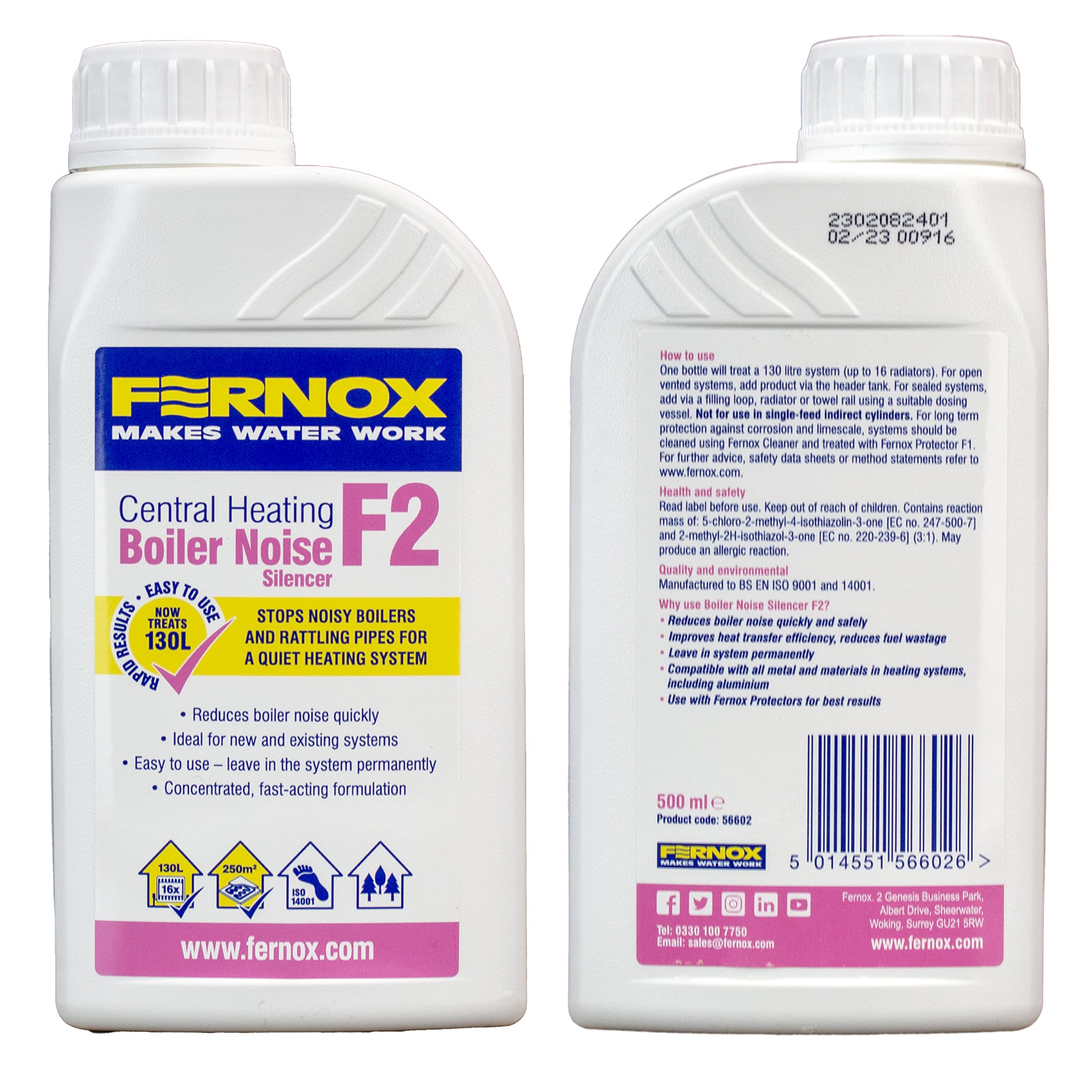 Fernox F2 Boiler Noise Silencer Fluid for Central Heating Reduces System Noises 500ml Compatible with F1 Protect Instantly Quietens Noisy Central Heating Systems.