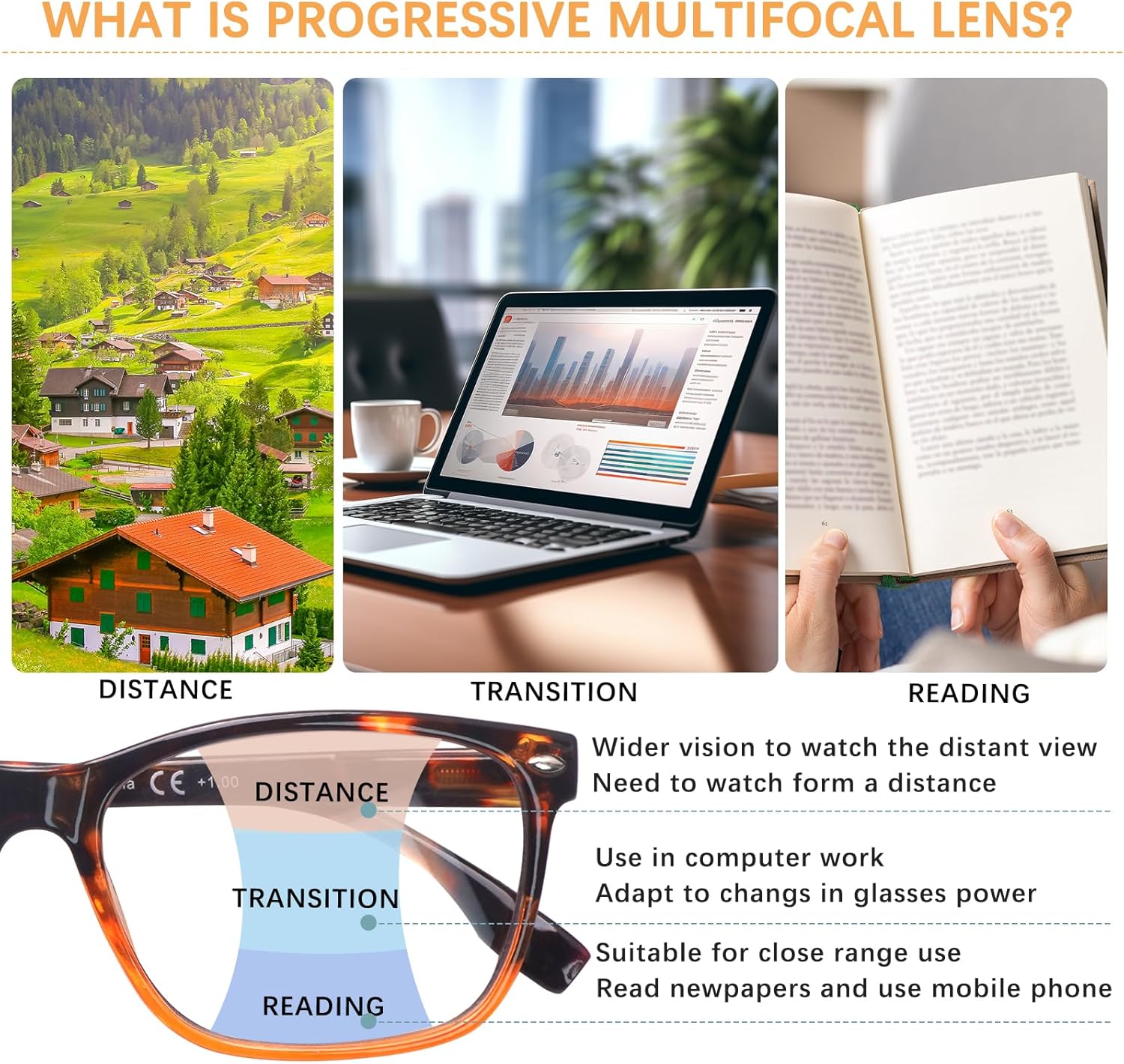 CLASAGA Progressive Multifocal Reading Glasses for Women Photochromic Gray Sunglasses Blue Light Blocking Computer Readers - Image 4