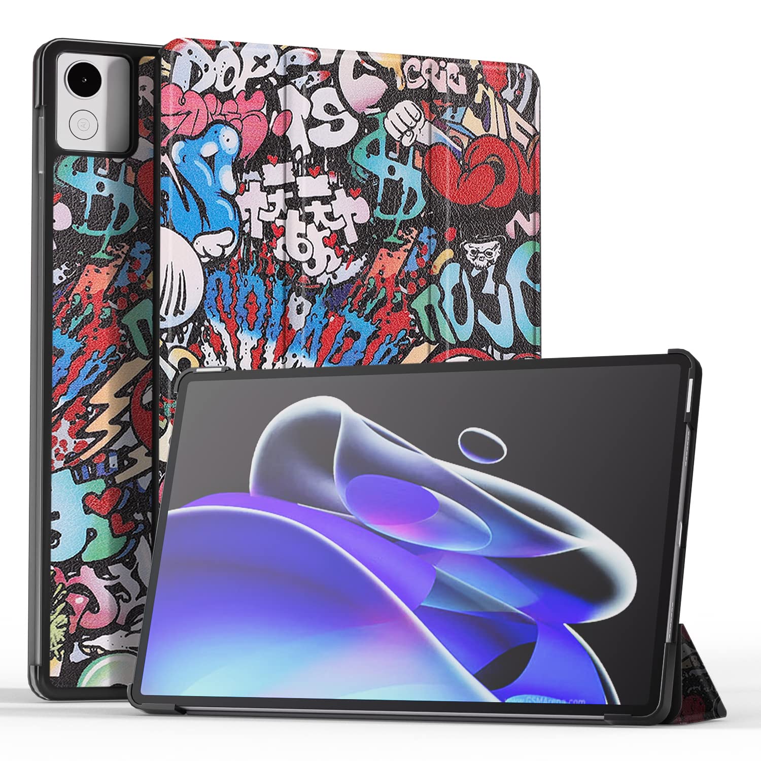 SwooK Polycarbonate Flip Cover Case for Realme Pad 10.4 inch Tablet Trifold Stand Lightweight Slim Protective Folio Flip Cover Case (Realme Pad X 11 inch, Happy)-picture-17