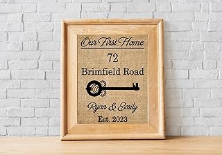 House Warming Gift, New Home decor, Our First Home Burlap Print, Personalized Address Sign, New House Gift, New Homeowner - Our first home sign - 2H (Frame NOT Included)