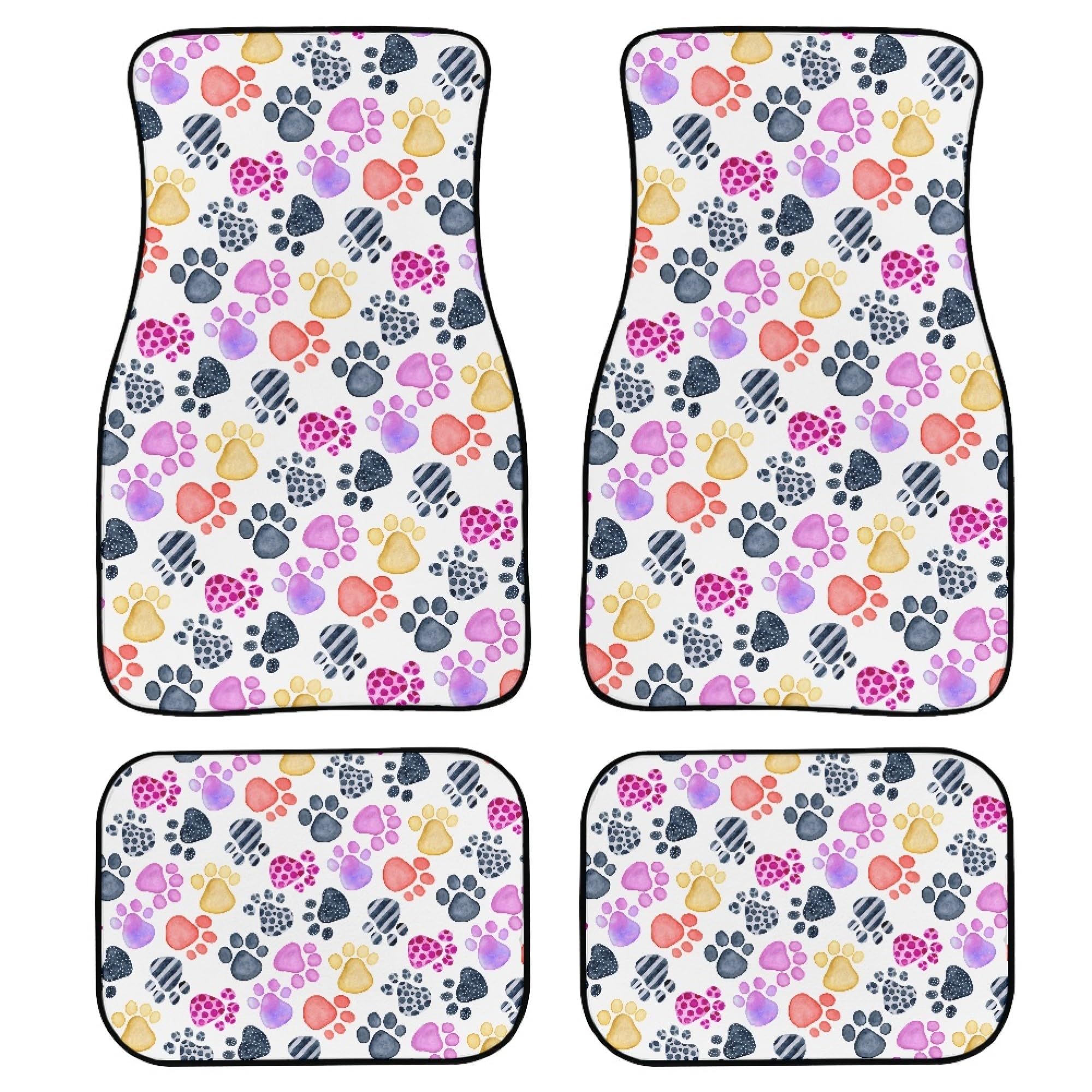BENXINYA Paw Print Car Mats Set of 4 Watercolor Animals Footprints Colored Dog Paw Print Cute Animal Claws