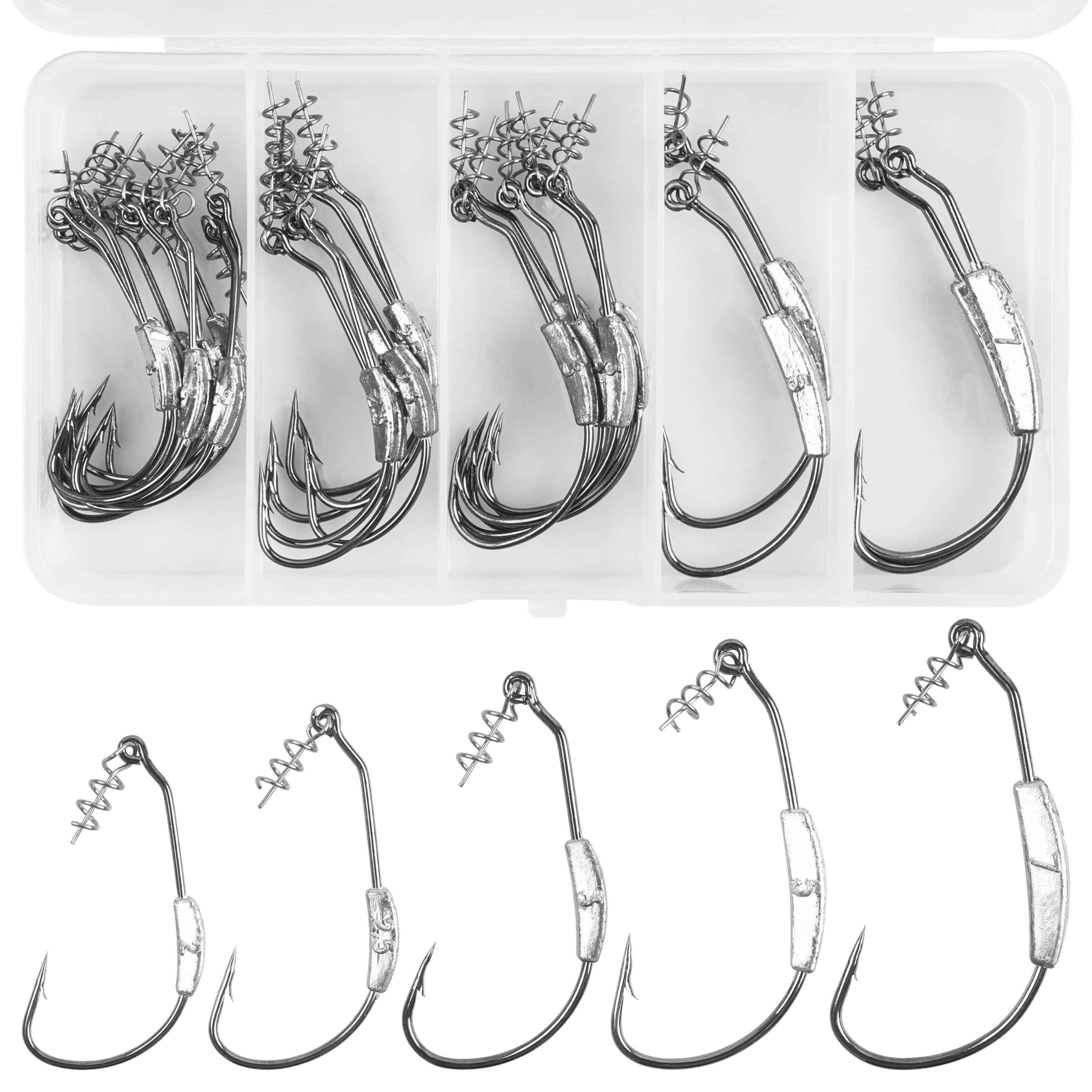 Weighted Swimbait Hooks,26pcs Jig Heads with Twistlock Weighted Soft Plastic Worm Fishing Hooks for Bass Fishing Saltwater Freshwater 1/0