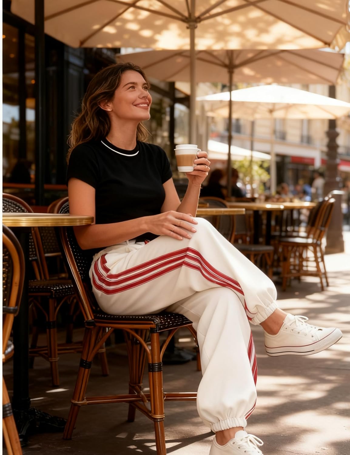 Hongsui Women's Baggy Side Striped Pants Color Block Jogger Pants High Waist Drawstring Harem Pants with Pockets - Image 6