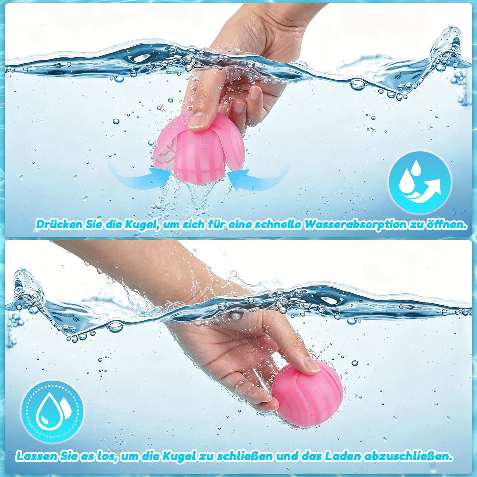 12 Stück Wasserbomben Wiederverwendbar, Wasserbomben Selbstschließend, Sichere Silikon Wasserballons, Einhand-Bedienung, Wasserspielzeug für Kinder und Erwachsene, Garten Pool Strand Outdoor Sommer