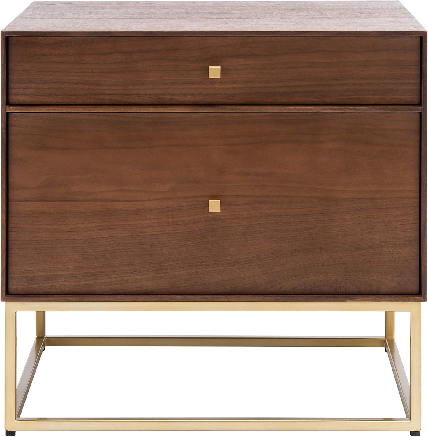 SAFAVIEH Couture Home Collection Adelyn Walnut & Gold 2-Drawer Nightstand Table, Fully Assembled (SFV7209A)