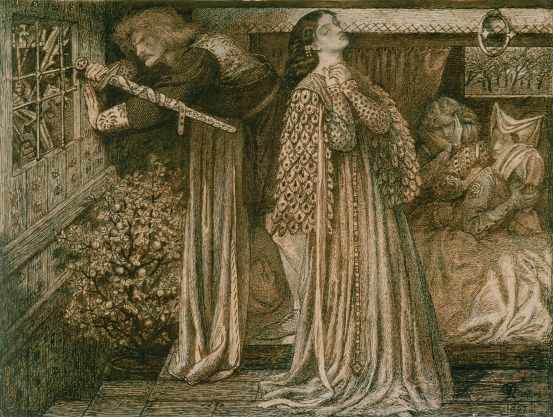 SERENDIPITP Vintage Picture Print on Canvas Wall Art Poster Sir Lancelot in the Queen's Chamber by Dante Gabriel Charles Rossetti Artwork Print Poster for Wall Decor 60x90cm
