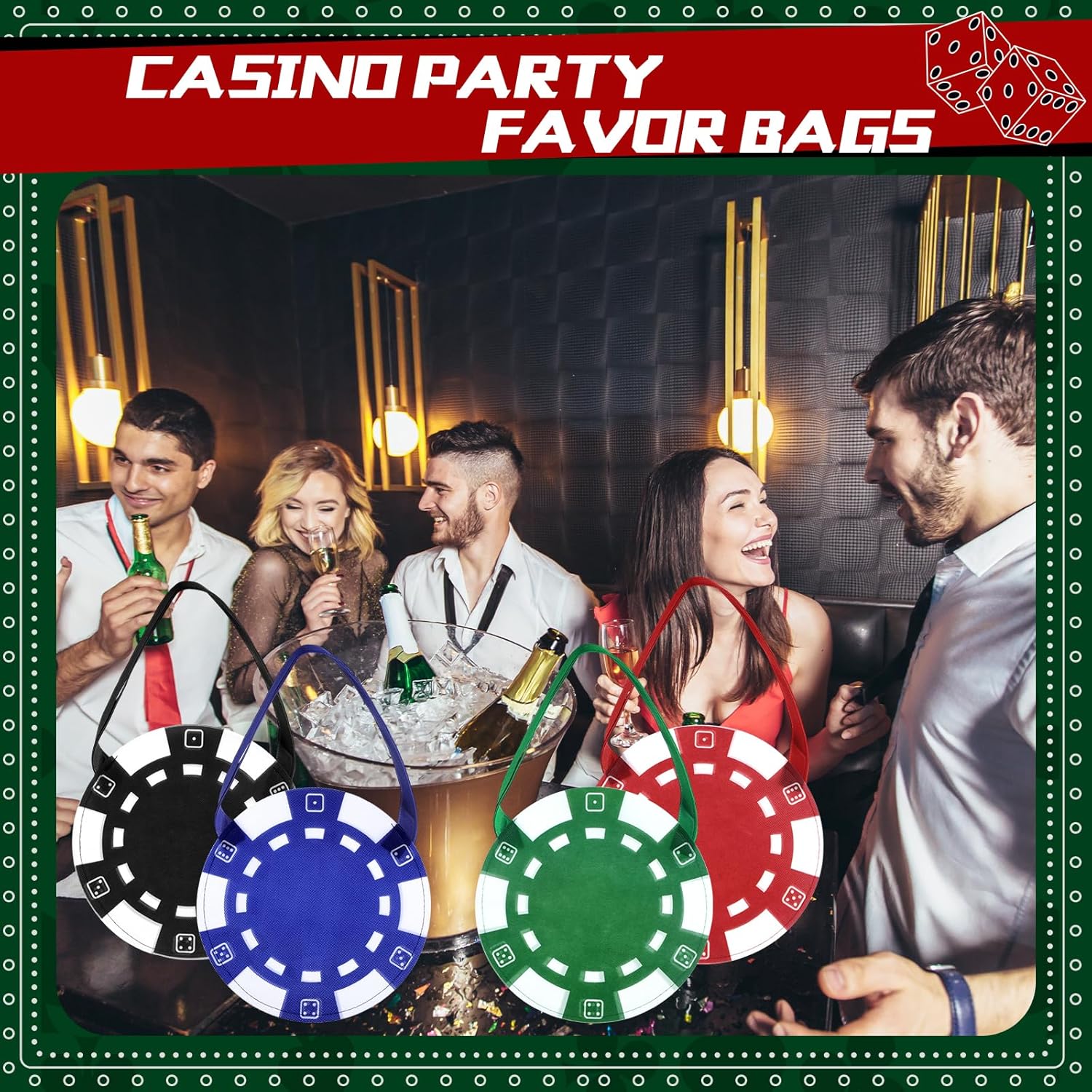 Sweetude 24 Pcs Casino Party Favors Bags Poker Chip Non-Woven Reusable Goodie Gift Treat Bags with Handles for Vegas Casino Night Game Birthday Party Supplies - Image 7
