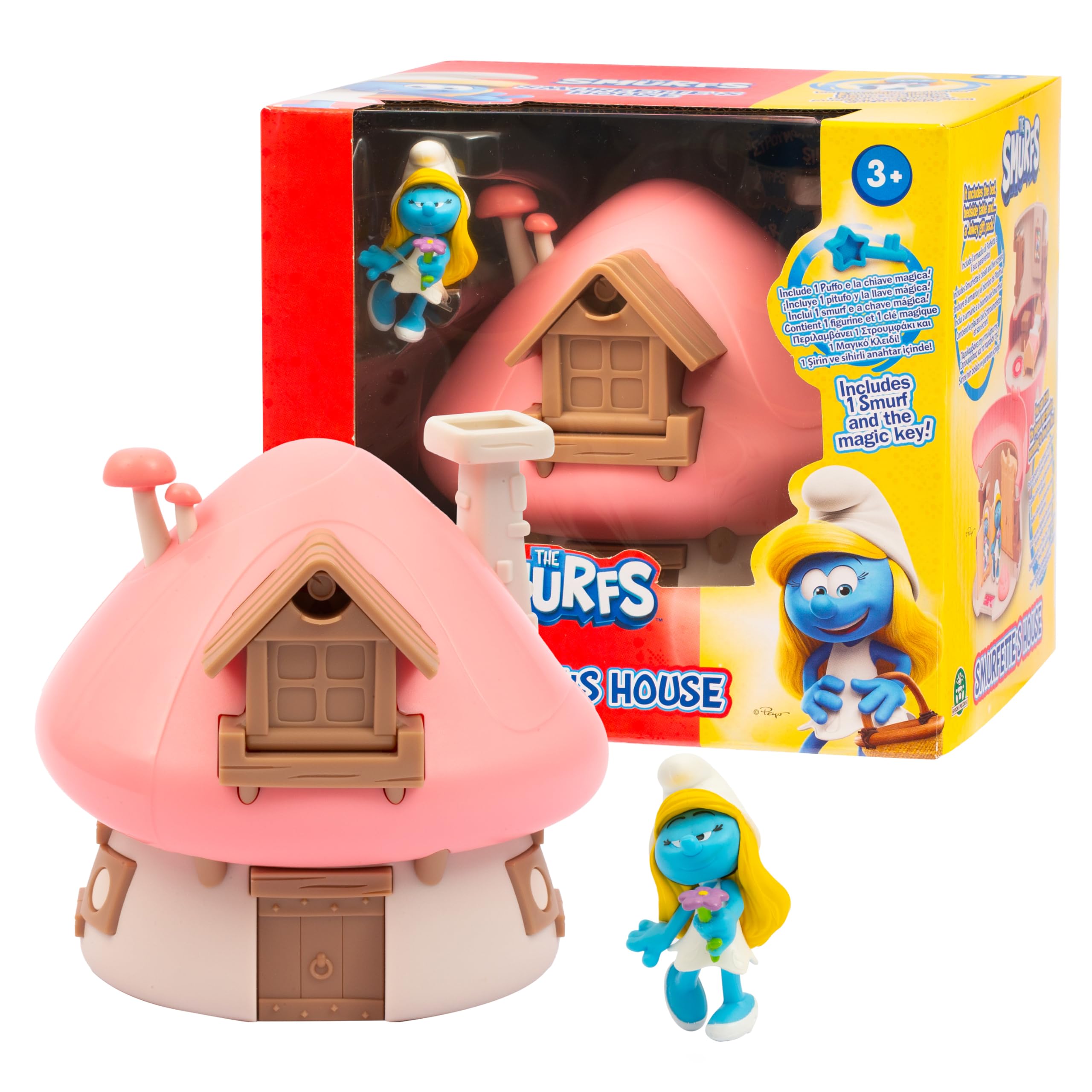 Giochi Preziosi I Puffi - Puffetta E La Sua Casetta Dal Tetto Rosa Ricca Di Accessori E Adesivi , Per Bambini A Partire Dai 3 Anni