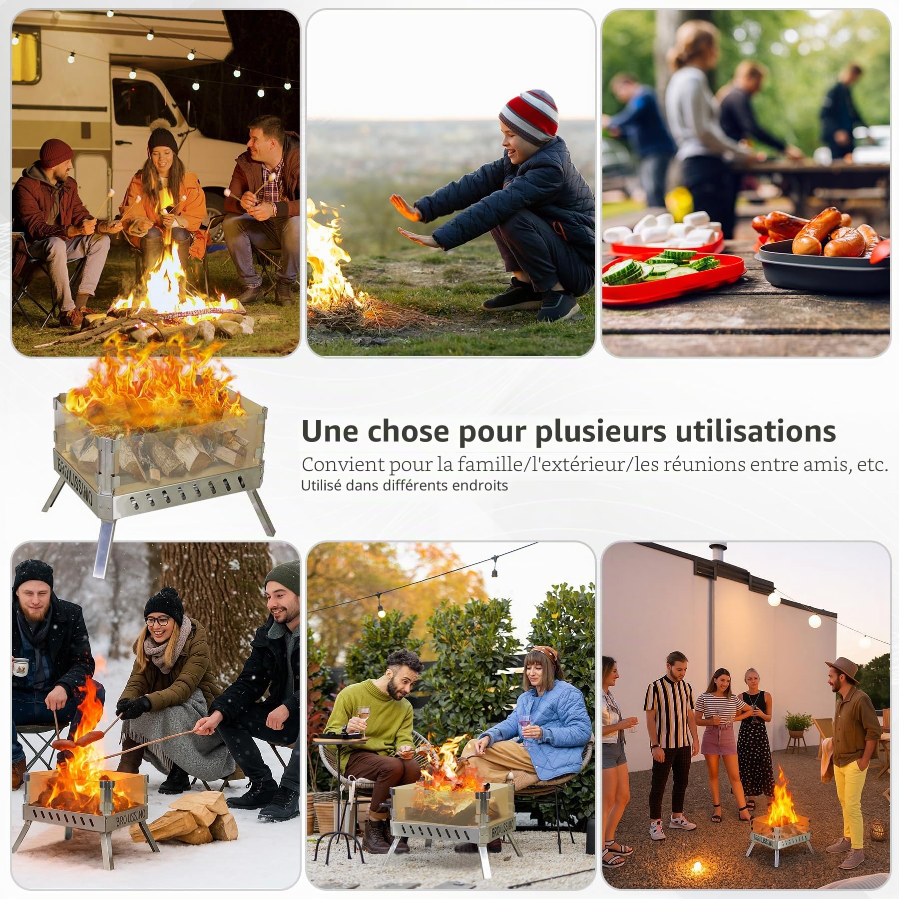 CCLIFE Brasero Exterieur Barbecue Design Pliable et Portable, Foyer de Jardin et de Camping Extérieur avec Grille Chauffage, Acier Inoxydable