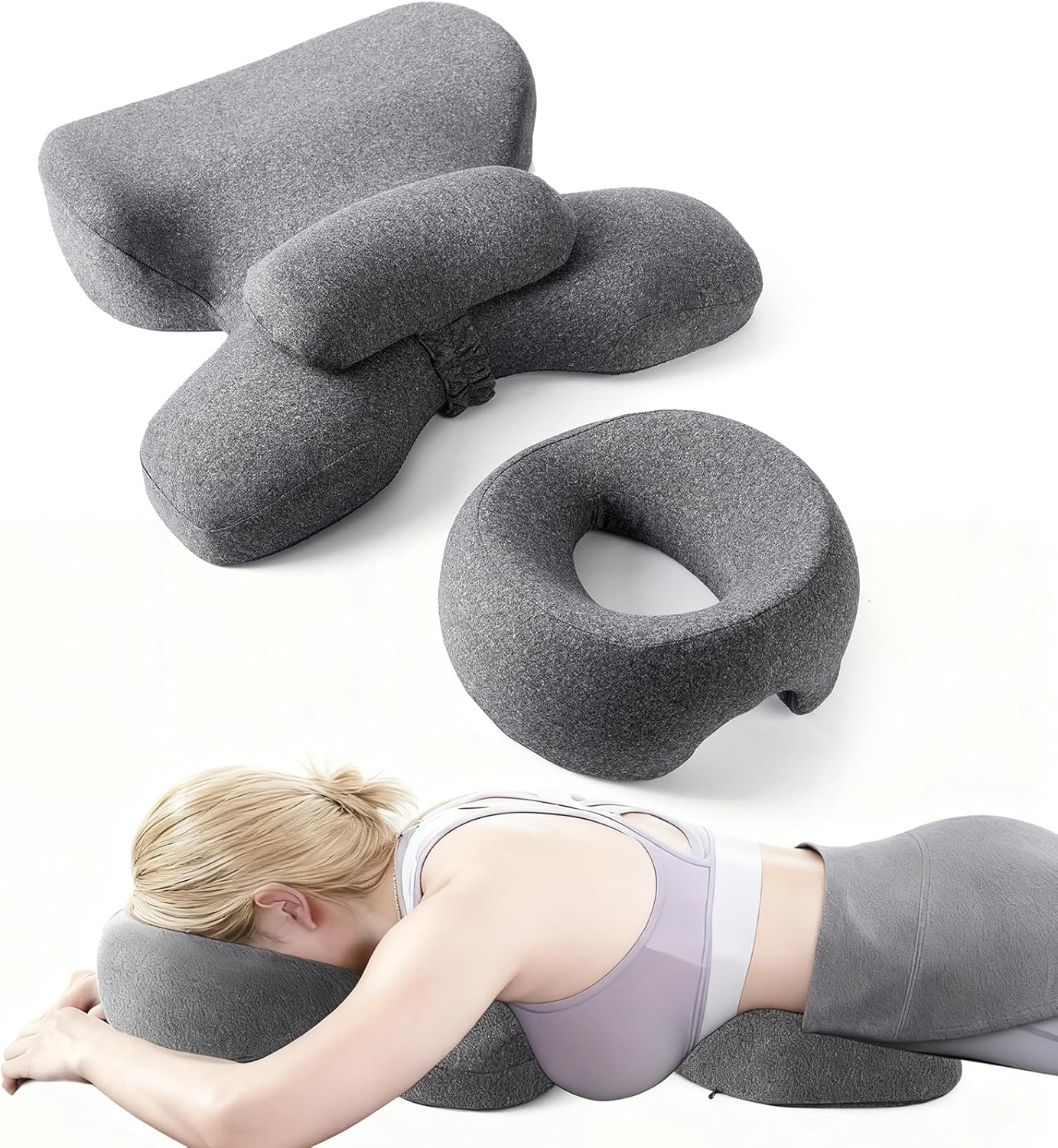 Breast Pillow and Face Down Pillow Massage Set, Memory Foam Breast and Neck Cushion for Bed Massage, Women's Sleeping Chest Bolster for Home SPA, Dark Gray