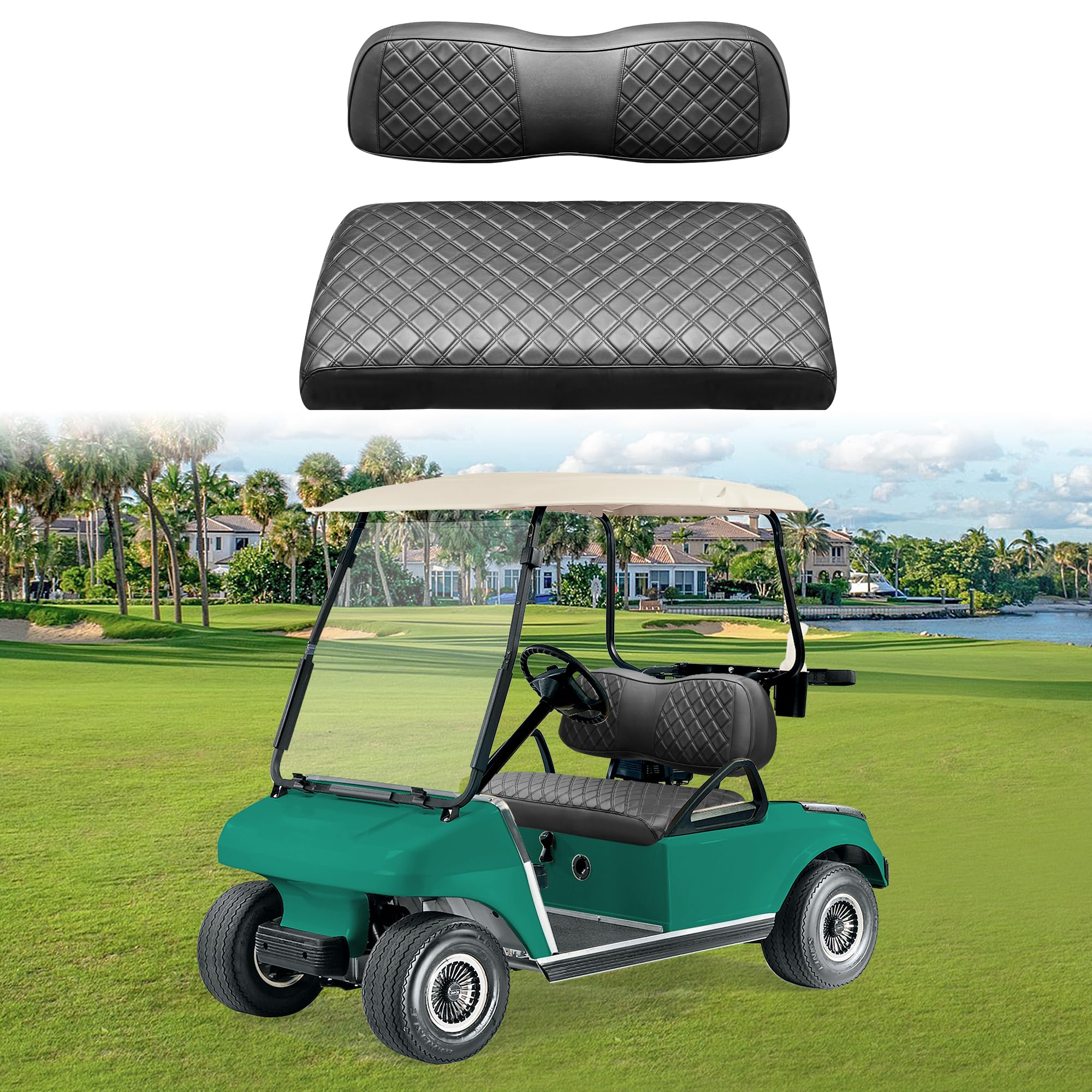 10L0L Housses de siège de voiturette de golf pour Club Car DS, housses de siège avant en cuir PVC de luxe, imperméables et résistantes à l'usure, faciles à nettoyer, faciles à installer, housses de