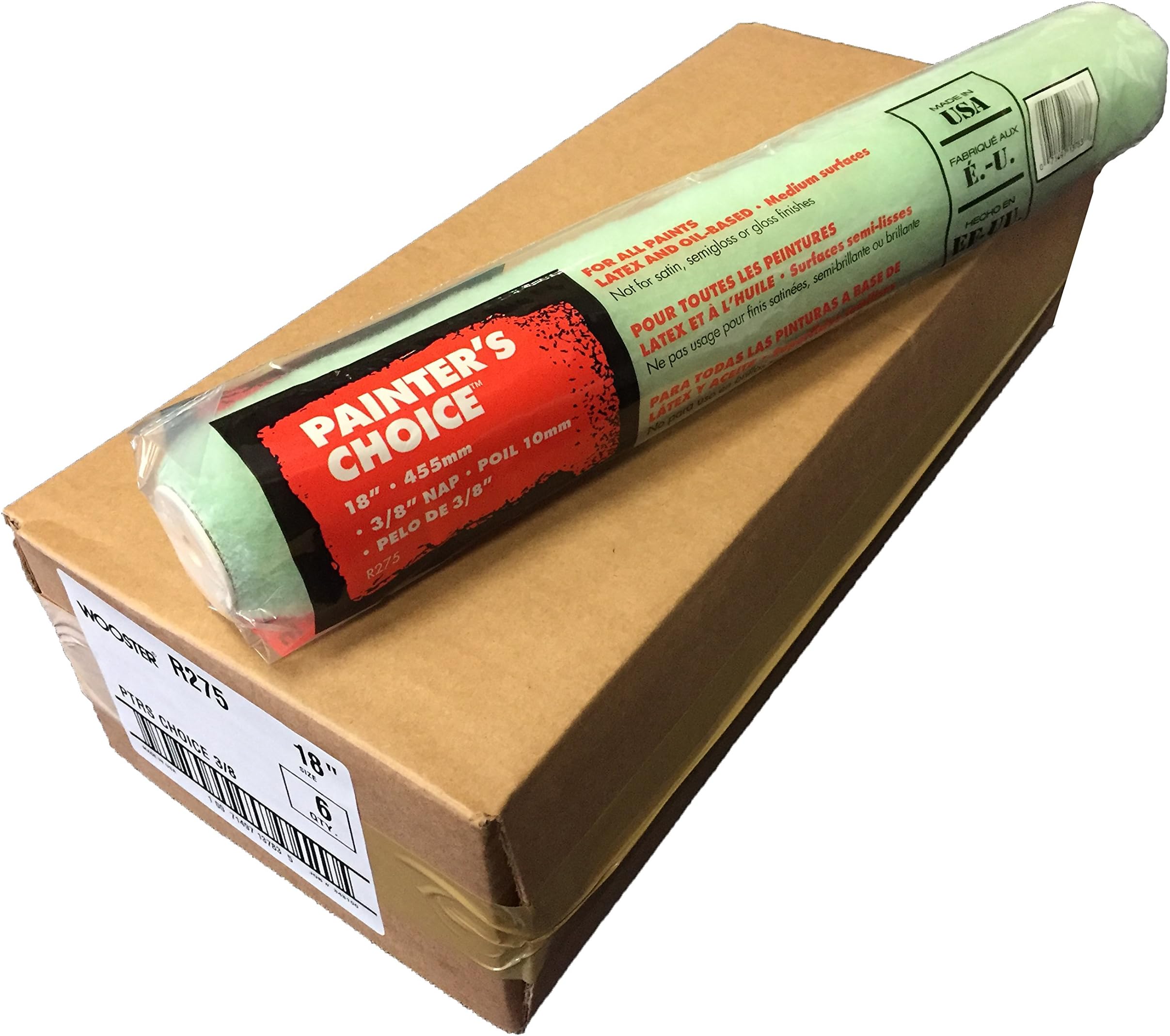 Wooster BrushR275 18 inch Painter's Choice Roller Cover, 3/8 inch Nap, Pack of 6