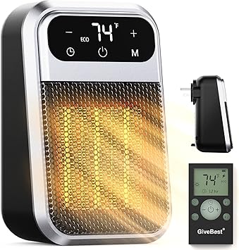 GiveBest Small Plug In Heater, Digital Display Bathroom Heaters for Indoor Use, 800W Ceramic Portable Electric Mini Heat with Adjustable Thermostat and 12h Timer,ECO mode save energy for Office Home