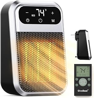 GiveBest Small Plug In Heater, Digital Display Bathroom Heaters for Indoor Use, 800W PTC Ceramic Portable Electric Mini Heat with Adjustable Thermostat and Timer for Office Bedroom Home