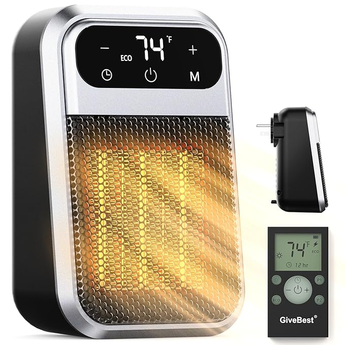 GiveBest Small Plug In Heater, Digital Display Bathroom Heaters for Indoor Use
