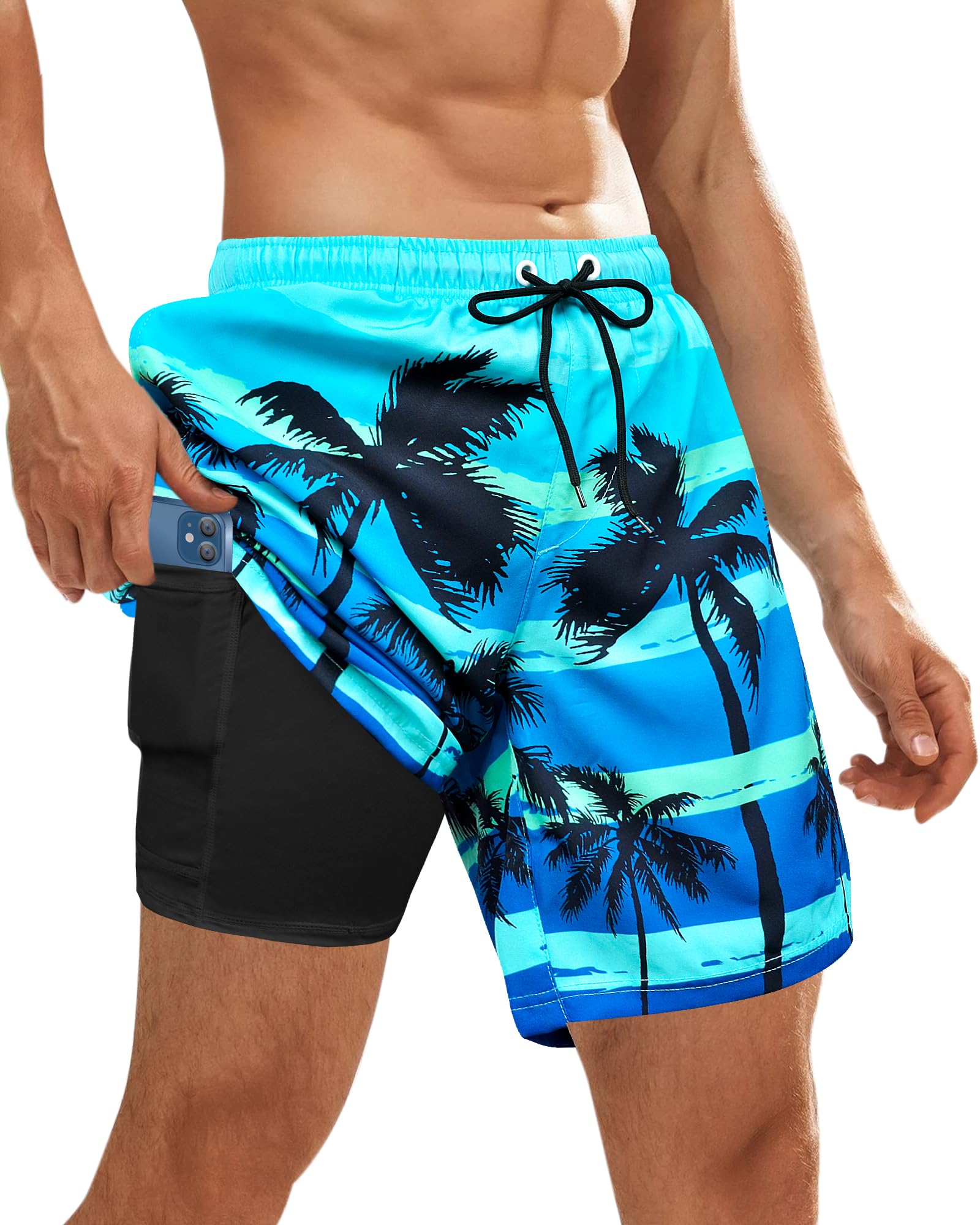 olypegic Men's Swim Trunks with Compression Liner Board Beach Shorts Quick Dry Swim Shorts Bathing Suits with Zipper Pock-picture-26