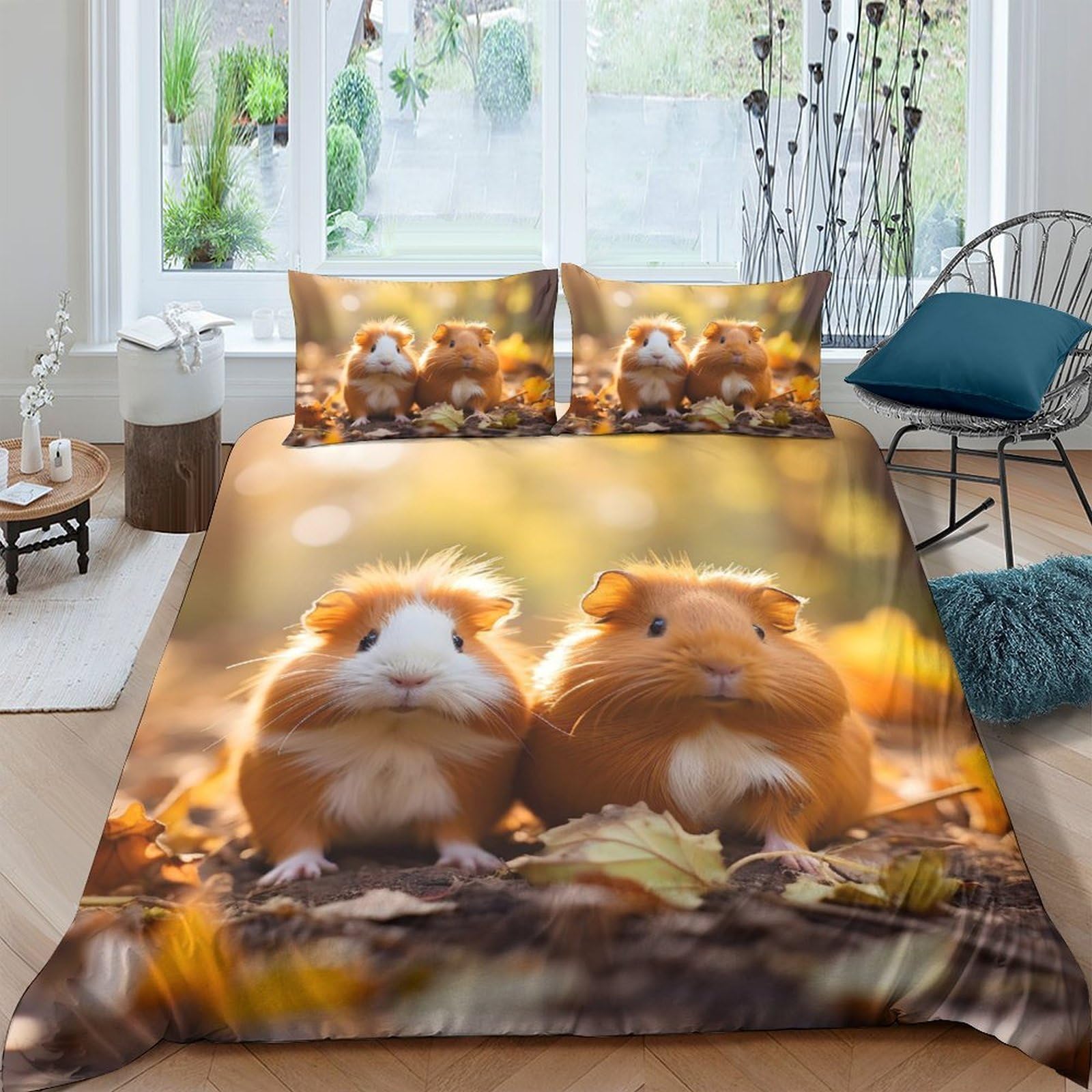 Ctjqhvkz Style-4 3D Printed Cute Guinea Pig Fitted Sheet Microfiber Soft Autumn Leaves Mattress Cover For Bedroom Dorm Decor Single（135X200cm）