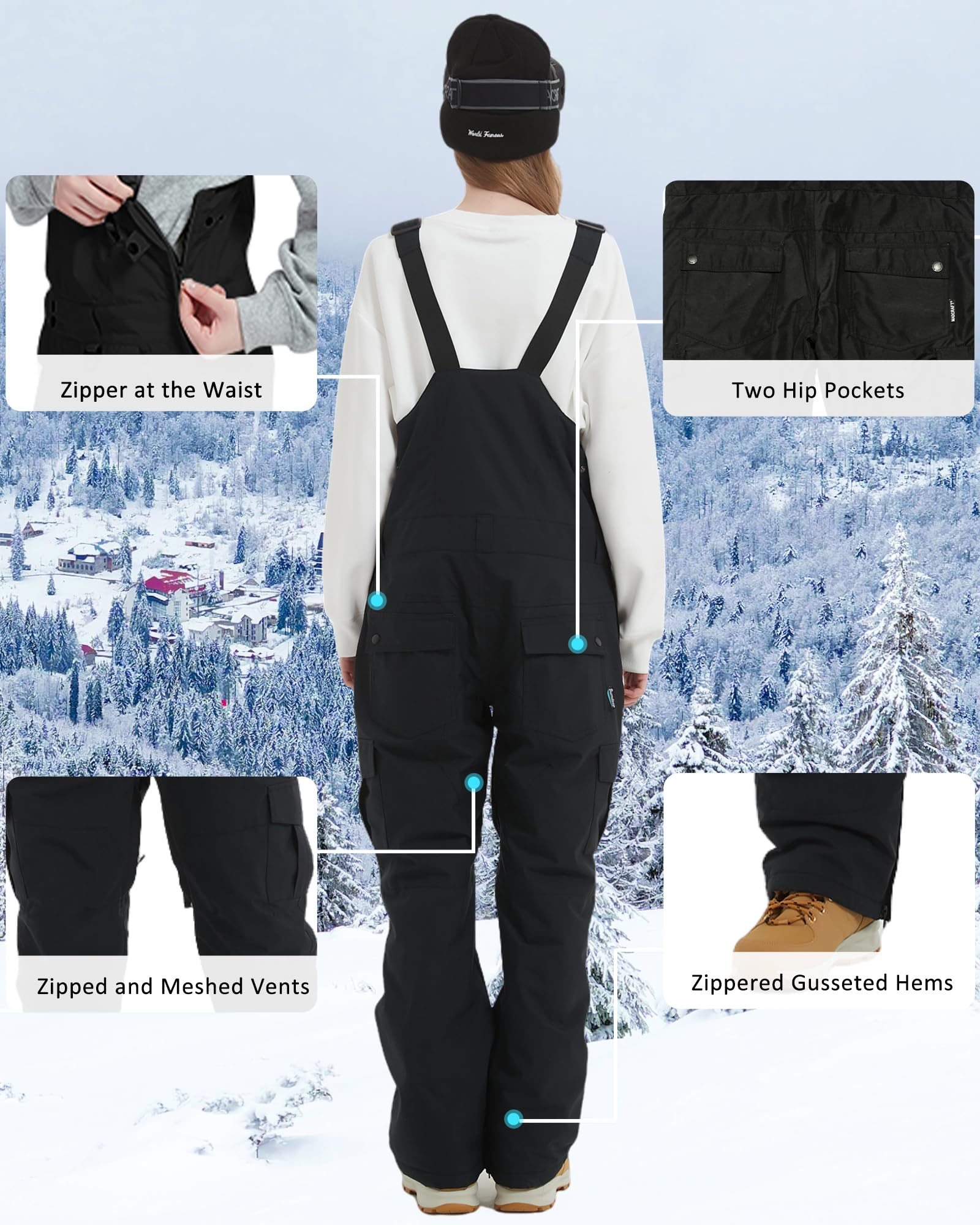 BUMDEEP Salopette da neve da uomo e da donna, salopette regolabili, antivento e impermeabili, pantaloni da sci isolanti e caldi
