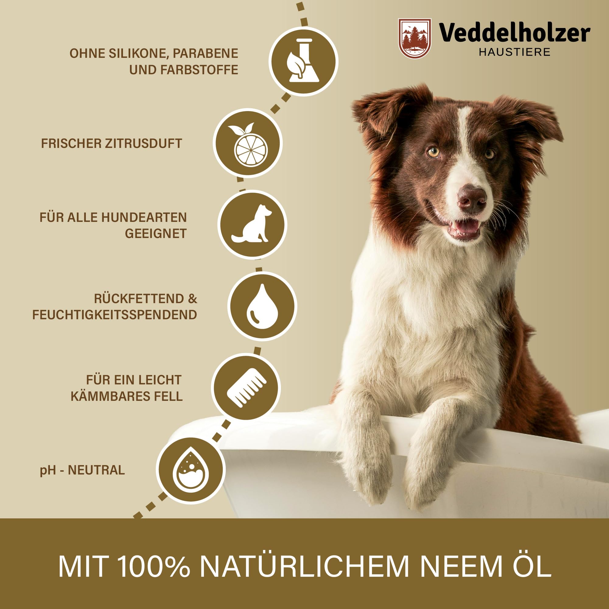 Veddelholzer 500 ml Naturalne szampon z oliwką nigrytą dla psów delikatna pielęgnacja skóry i sierści, łagodzi swędzenie przeciwko pchom, kleszczom i roztoczom, natłuszczający i nawilżający dla