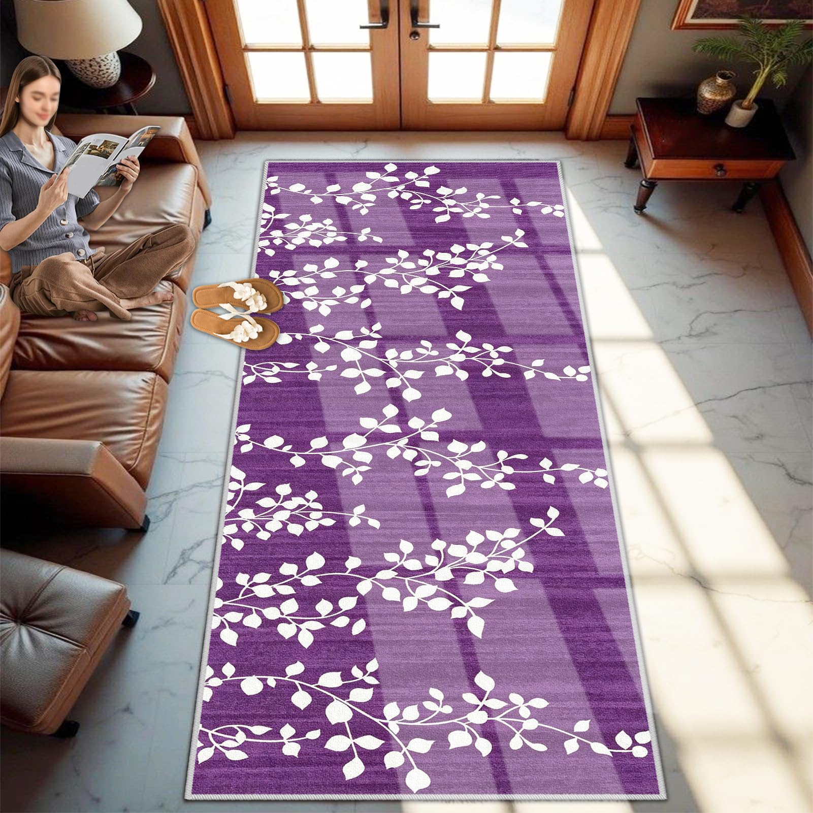 Alfombras para pasillos largos 50x400 cm alfombrilla de cocina lavable y felpudo de entrada morado