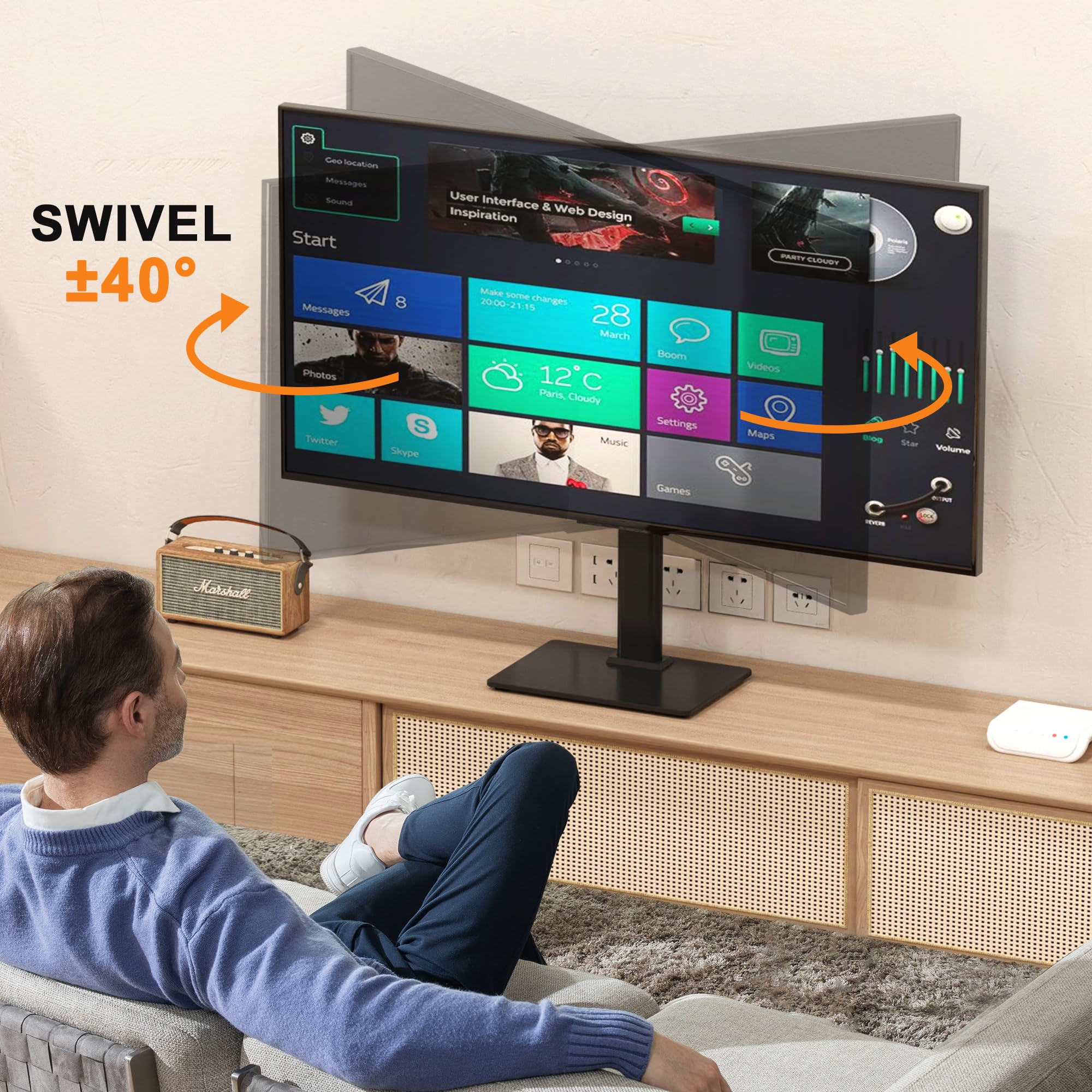 XINLEI Uniwersalny obrotowy stojak pod telewizor, podstawa pod telewizor o przekątnej ekranu 17–43 cali, z regulacją wysokości, wytrzymuje obciążenie do 40 kg, maks. VESA 200 x 200 mm, TS205