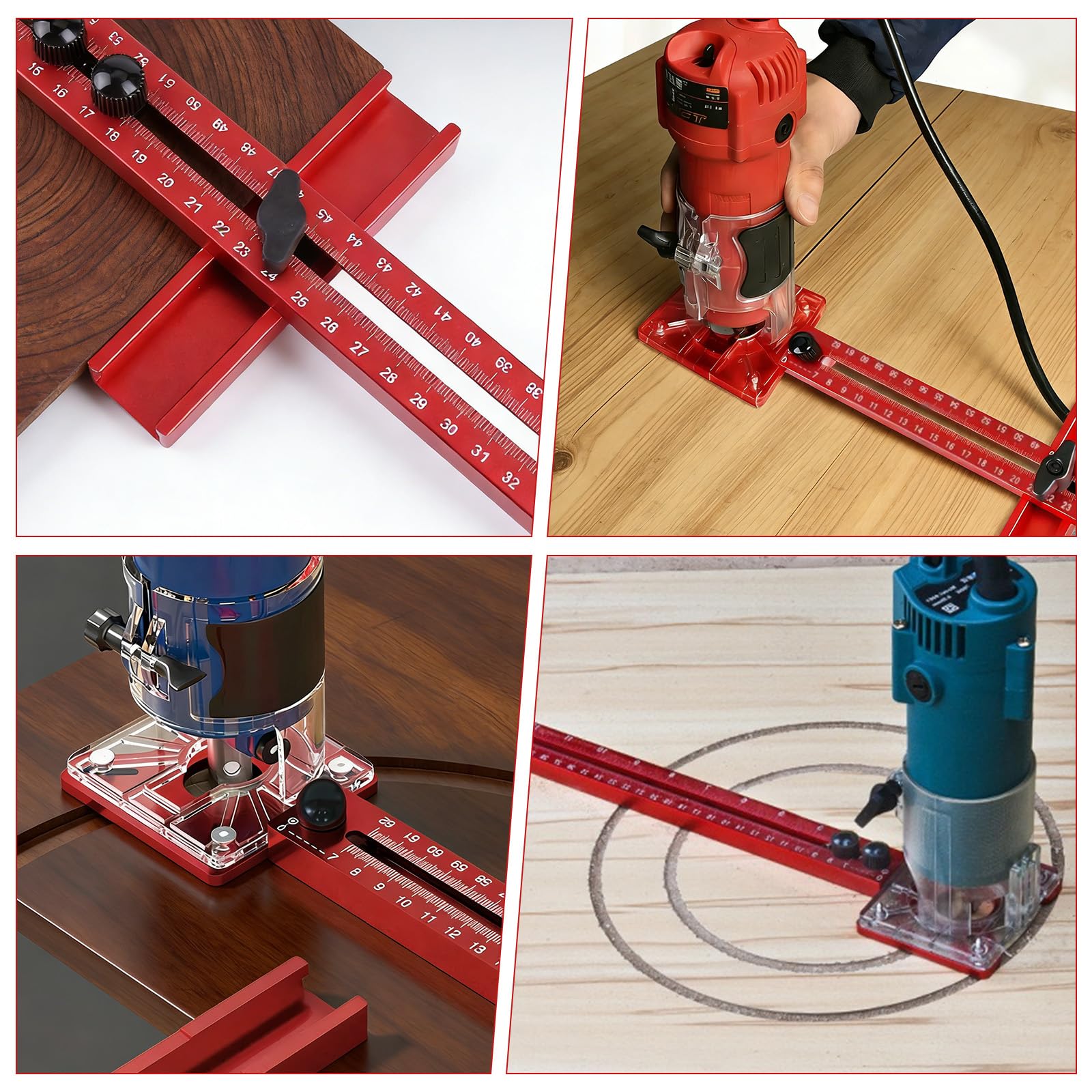 Plantilla de fresado de aluminio ajustable 4 en 1, guía de fresado, compás de fresado, radio de 90 mm hasta 370 mm, plantilla de fresado multifuncional para carpintería DIY