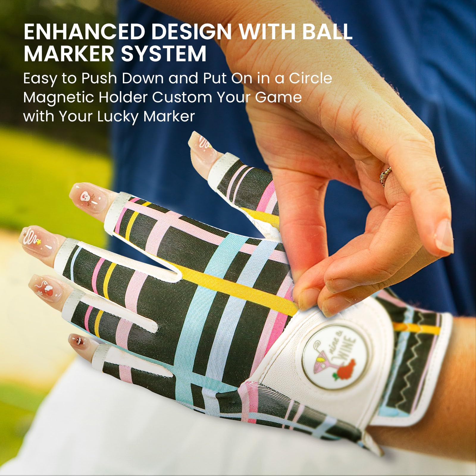 Guantes de golf para mujer, para diestros, mano izquierda, sin dedos, con marcador de bola, paquete de 2, guantes elegantes de primera calidad para mejorar tu swing con comodidad y estilo