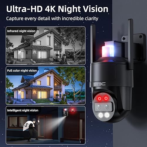 Miniatura 3 de SV3C Cámara de seguridad WiFi PTZ de doble lente 4K para exteriores, cámara IP ONVIF de seguimiento automático de doble banda, visión nocturna a