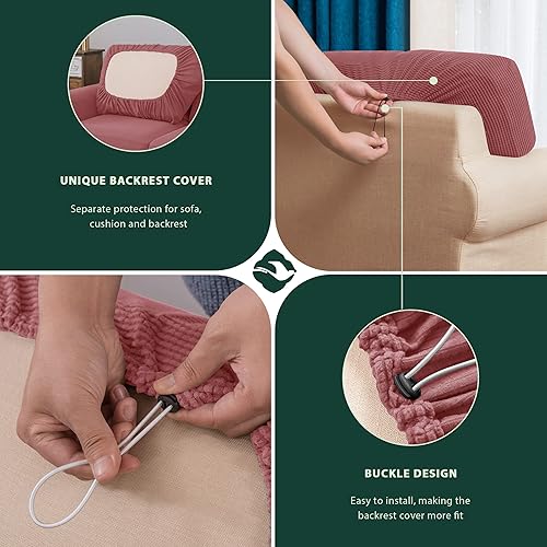 Vista 19 de CHUN YI - Funda elástica para sillón (3 piezas), funda para sofá de 1 plaza con un respaldo y cojín separado con banda elástica, tela jacquard