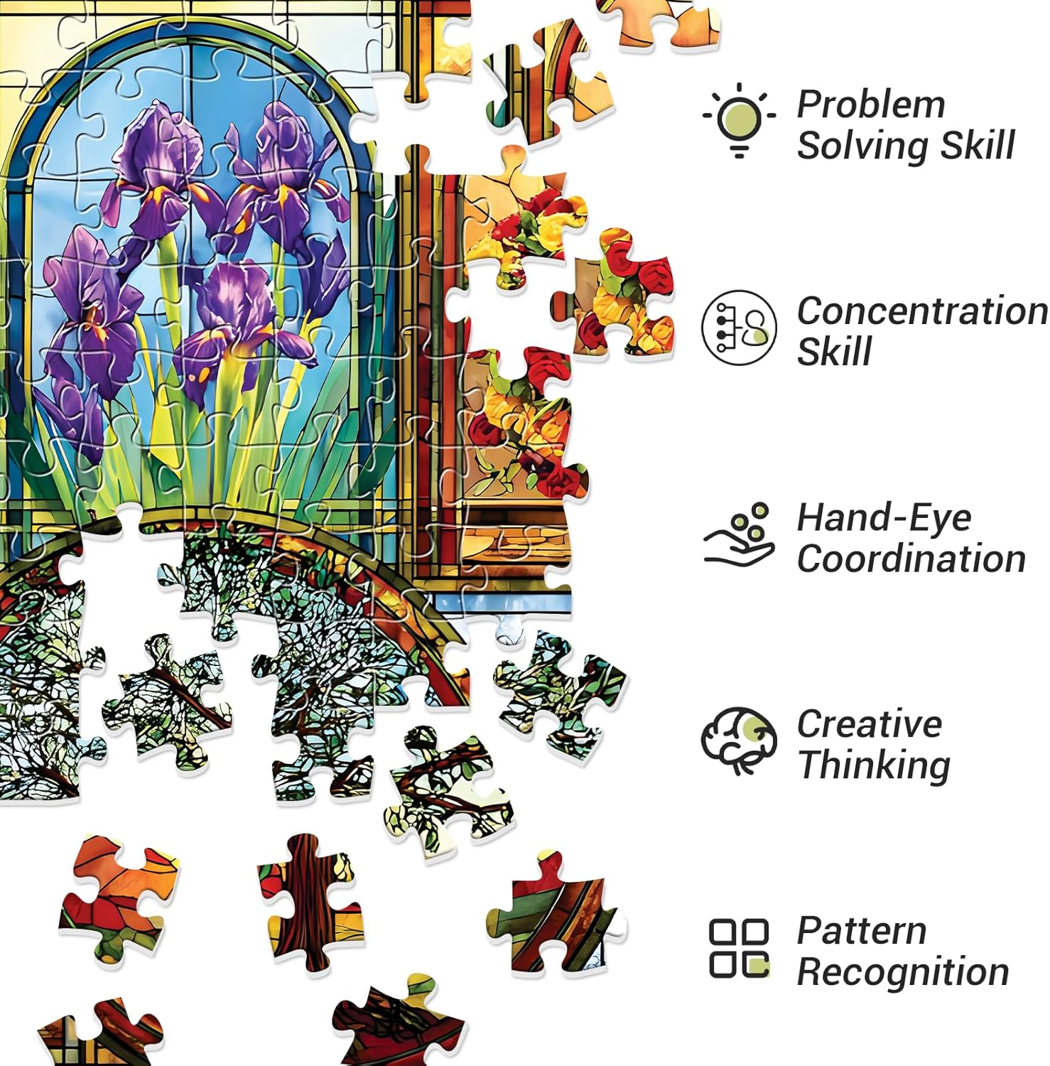 500 Piece Puzzle for Adults, Stained Glass Windows Jigsaw Puzzles, Tree of Life Jigsaw Puzzles 500 Pieces, Birthday Party for Family Adults Funny Puzzle, 20.5×15 in