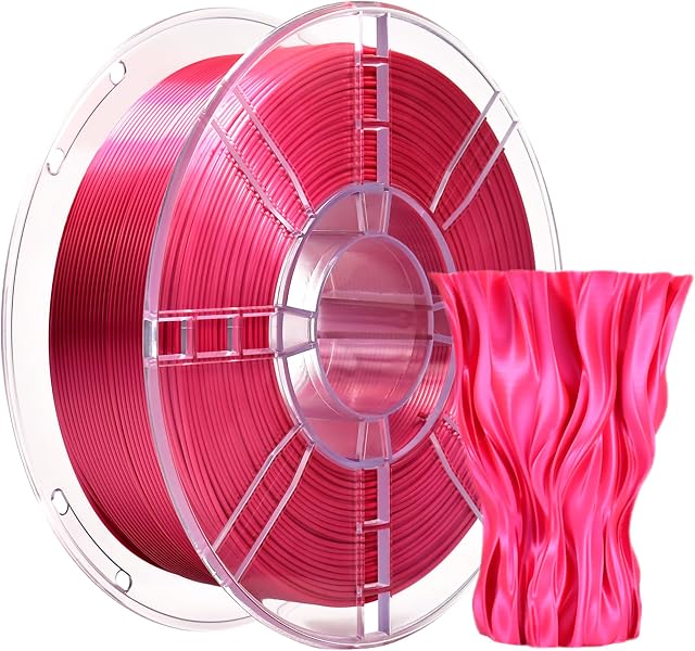 PLA Plus (PLA+) Shiny Silk filament do drukarki 3D, 1,75 mm, Silk PLA+ filament 1,75 wymiarowa dokładność +/- 0,02 mm, szpula 1 kg do drukarki 3D FDM (jedwabno-różowo-czerwony)
