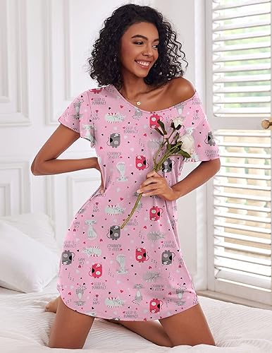 Miniatura 2 de Ekouaer - Pack de 2 camisones de manga corta para mujer, cómodos y suaves, pijama estilo vestido para dormir