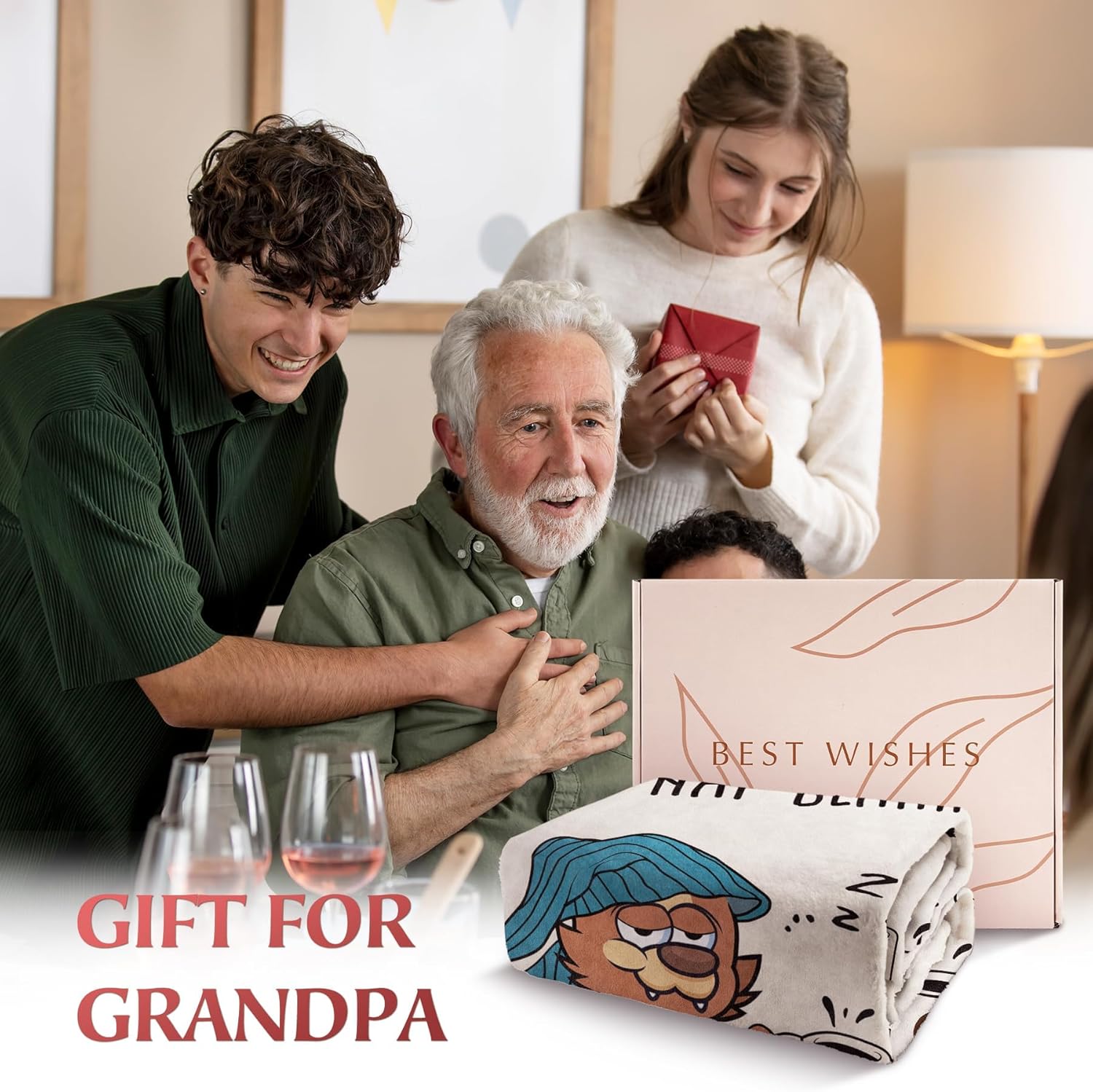 SteadStyle Christmas Grandpa Gifts, Blanket Gifts for Grandpa from Grandkids, Grandfather Birthday Gift, Thanksgiving, Christmas, Fathers Day, Fluffy Blanket for Papa, 60'' x 50'' (Beige) - Image 2