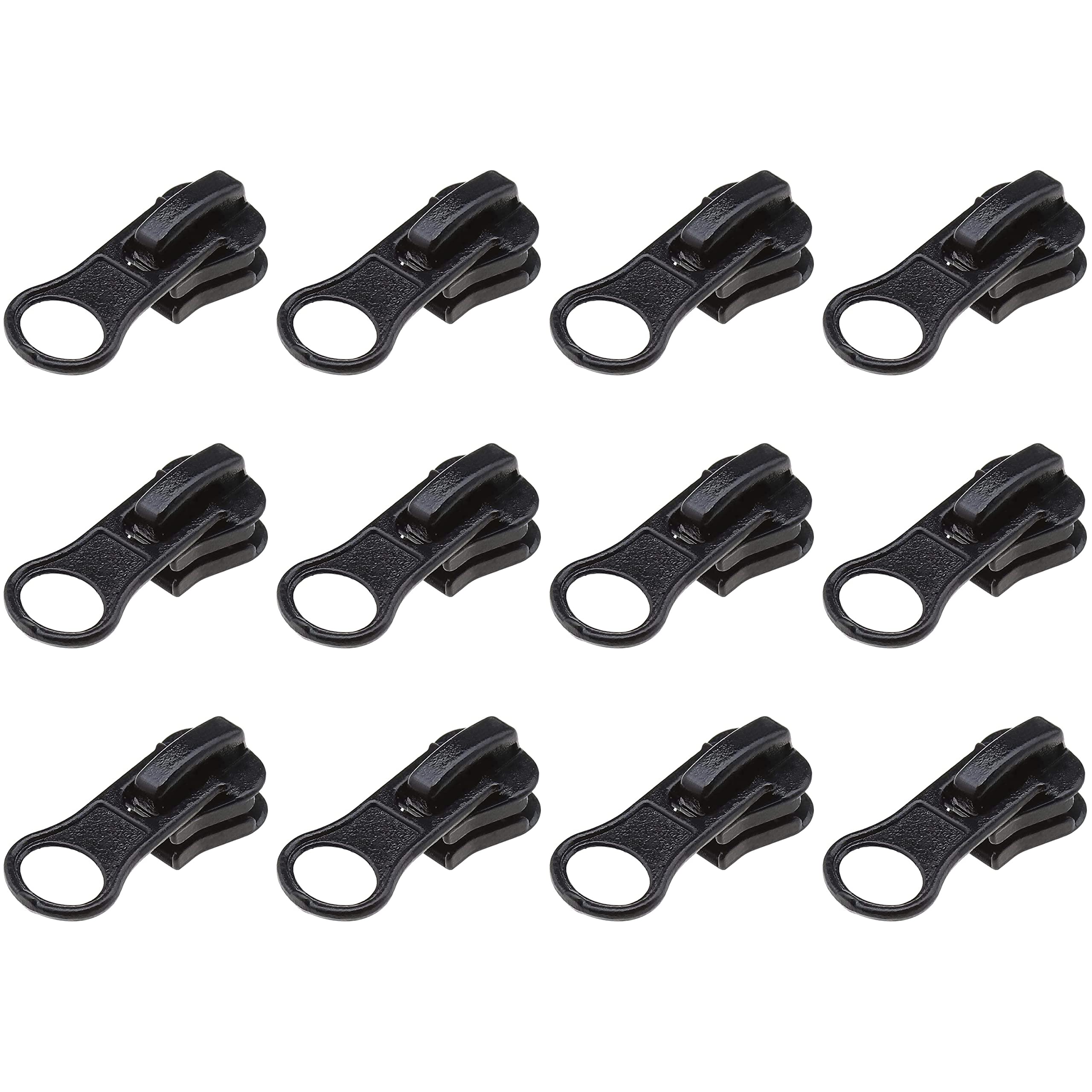SolaDirect 12 x Zipper Sliders Pullers Replacements Metal Pull Tabs Zip Fixer Parts for Repair Jeans, Coats, Jackets, Zippers (Black for No 5 Zippers)