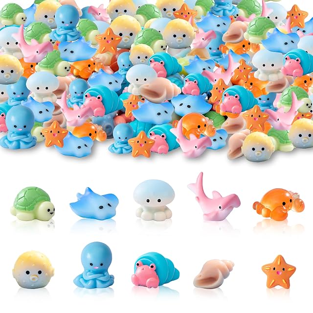 YinnFeen 50 Piezas Mini Figuras de Océano, Miniaturas Pequeñas de Animales Marinos