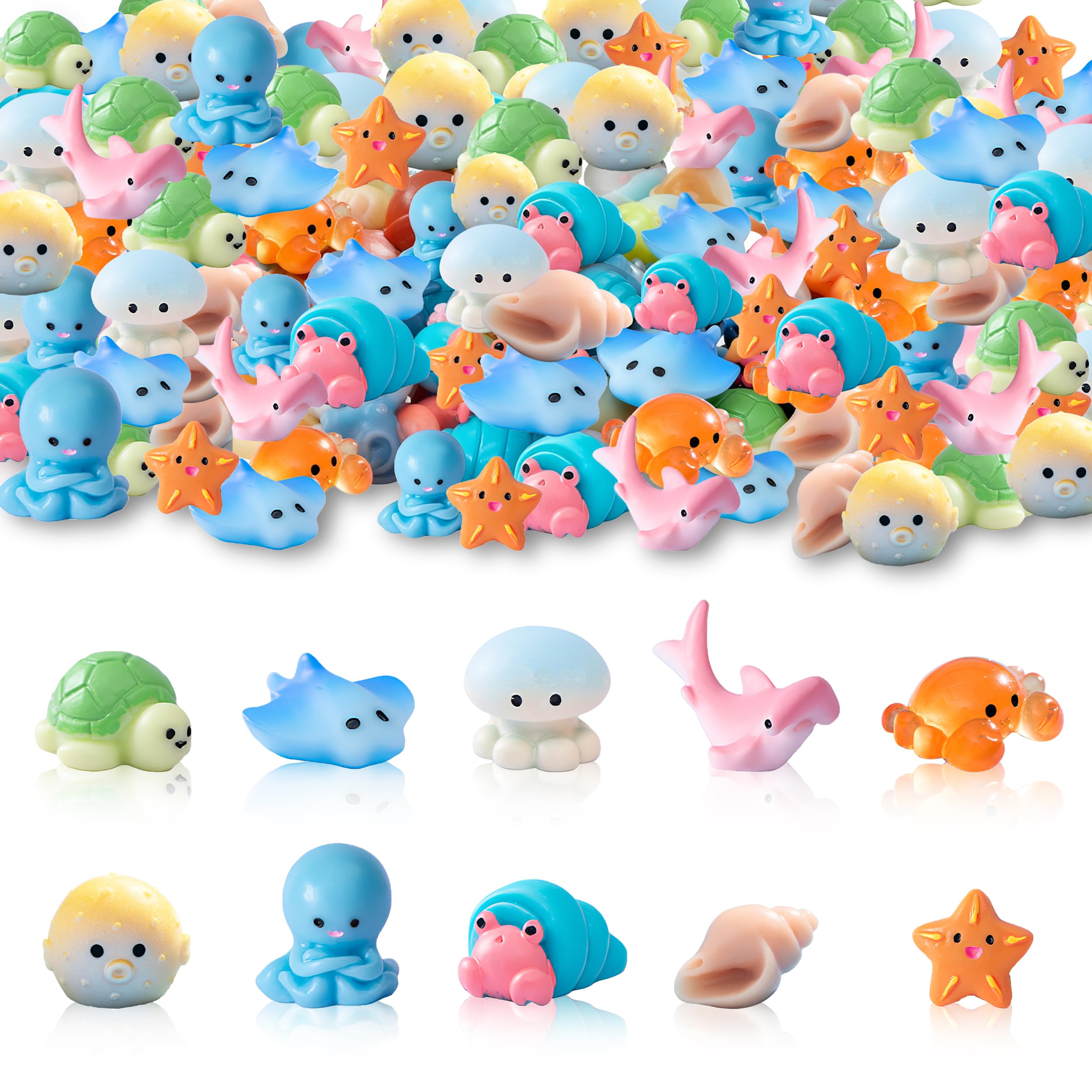 50 Piezas Mini Figuras de Océano, Miniaturas Pequeñas de Animales Marinos, Lindas Figuras de Resina Océano para Acuario Decoración DIY Jardín Miniatura Bonsái Pecera