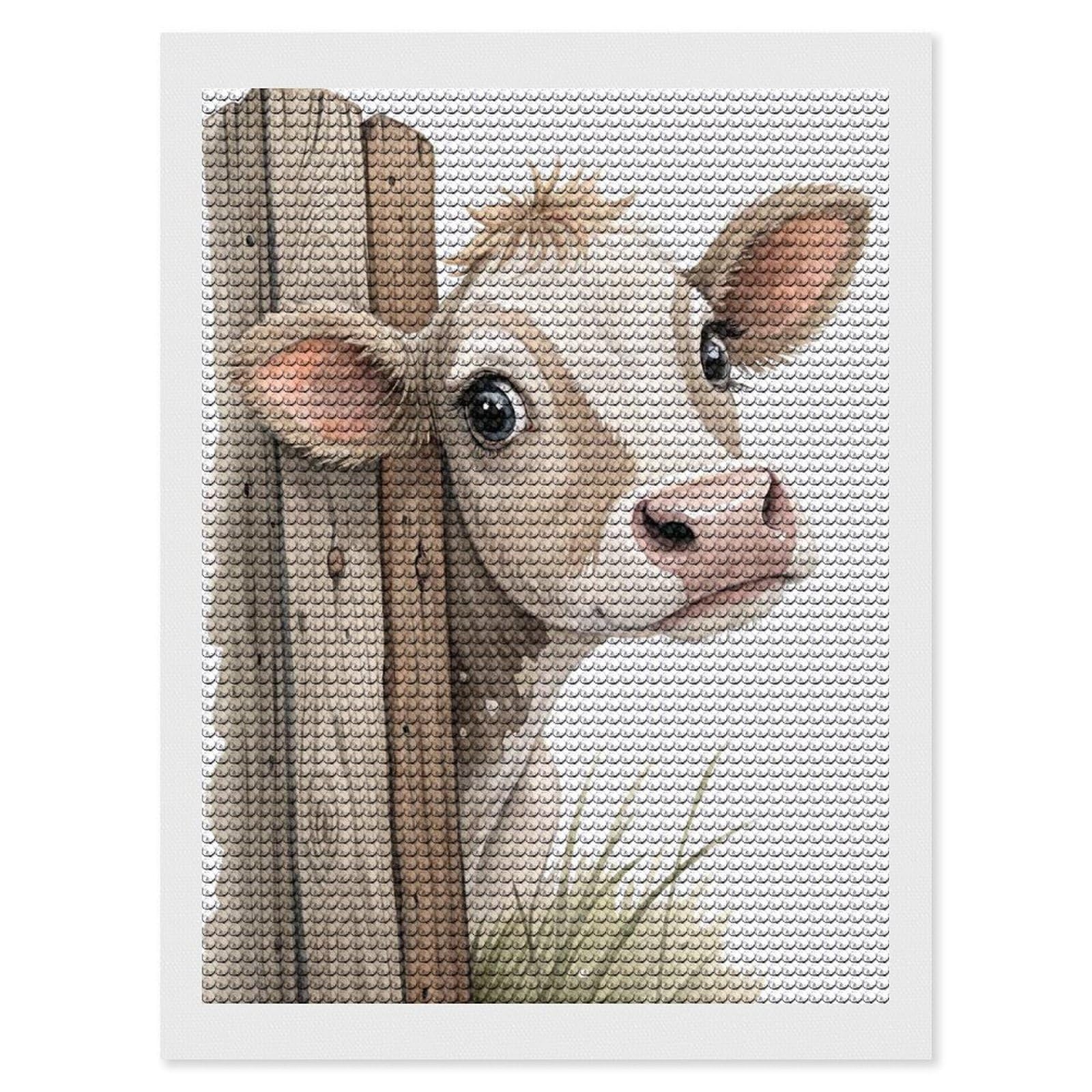 Junmoney Cute Cow Peeking Behind Fence DIY Diamond Art Canvas Kit 12"x16", Winter Craft, Mindful Craft Project, Aesthetic Room Decor, Decor Project