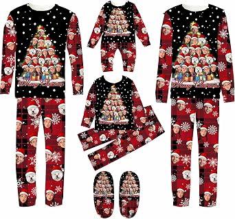 Custom Matching Christmas Pajamas for Family Personalized Pet Photo Pajama Lounge Sets Funny Xmas Sleepwear