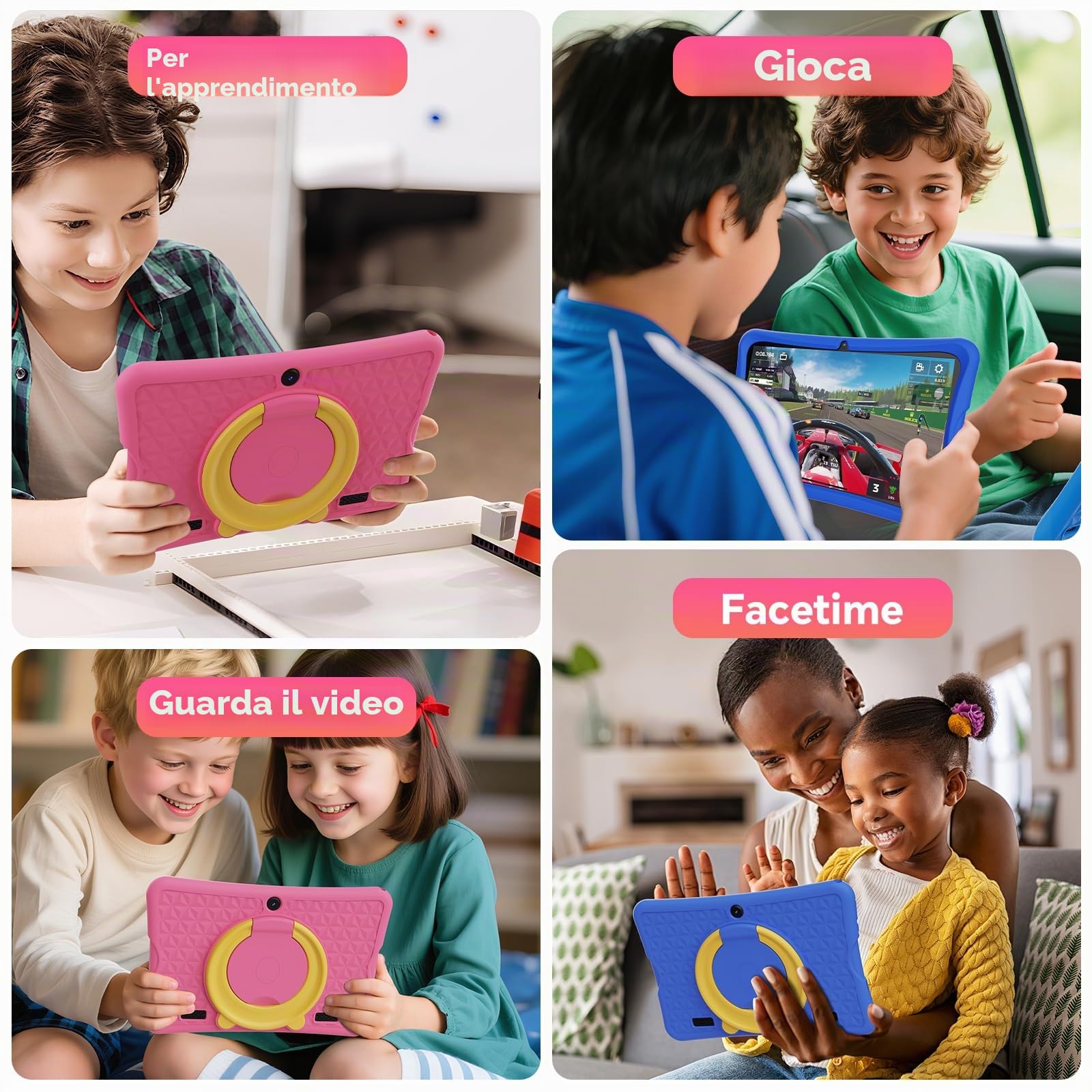 DigiLand Tablet 10,1 Pollici per Bambini, Android 15 Tablets con Custodia Protettiva,6+32GB, Schermo IPS 1280*800, Doppia Fotocamera 2MP+5MP, 6000 mAh Tablett con Controllo Genitoriale e iWawa (Rosa)