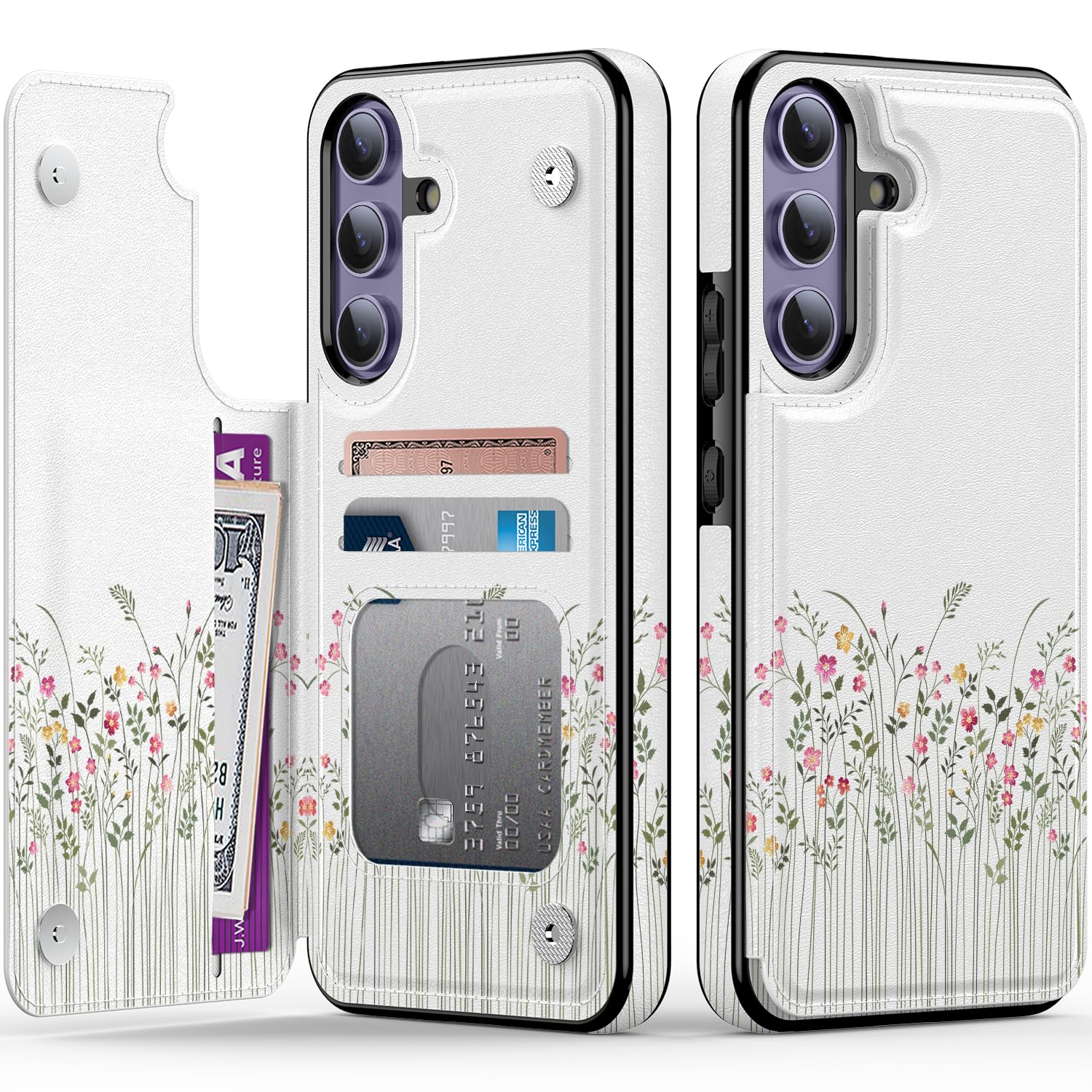 Goodon for Samsung Galaxy S24 Plus Case Wallet - Flip Folio Leather Cover with Trendy Floral Design, 3 Card Slots & Kickstand Function, Protective