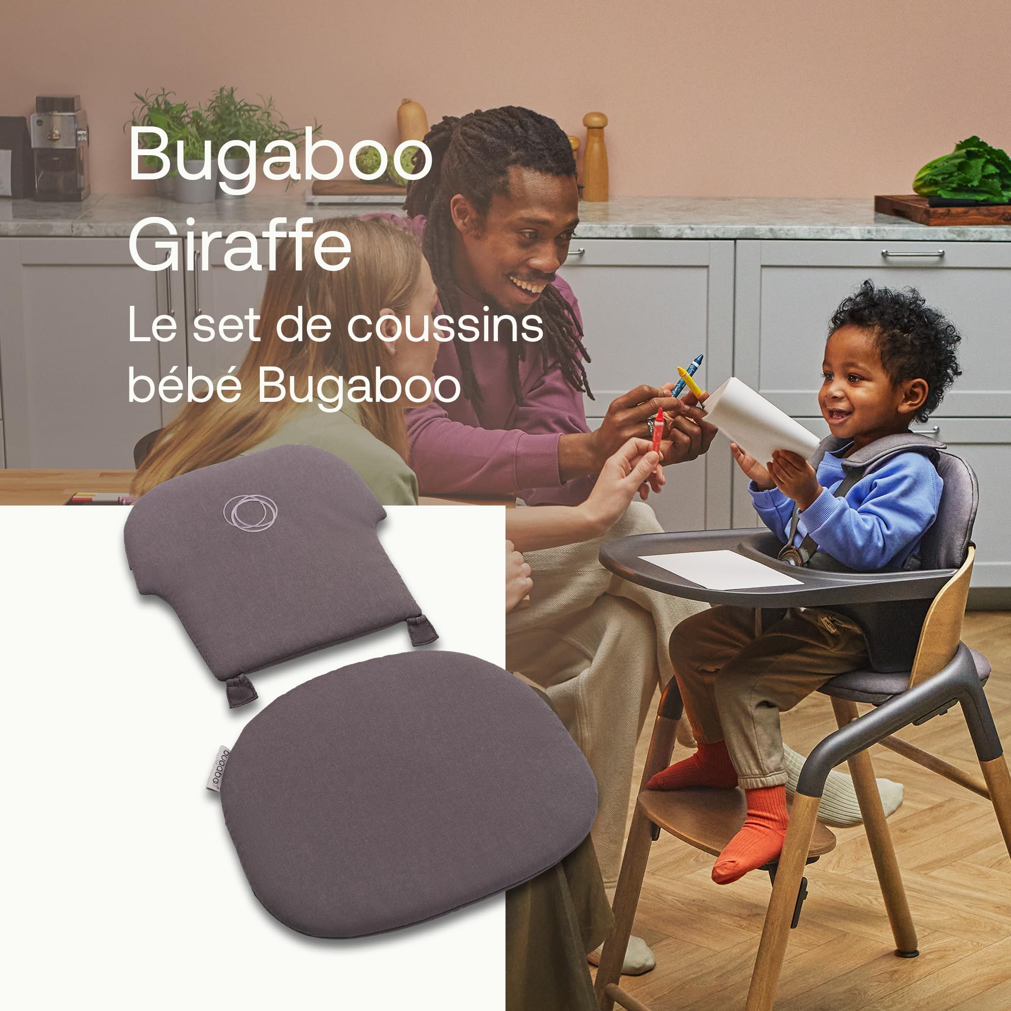 Bugaboo Giraffe Coussins kit bébé, ensemble pour dossier et siège de chaise haute, tissus de haute qualité, hydrofuge et antitache, facile à nettoyer, Gris