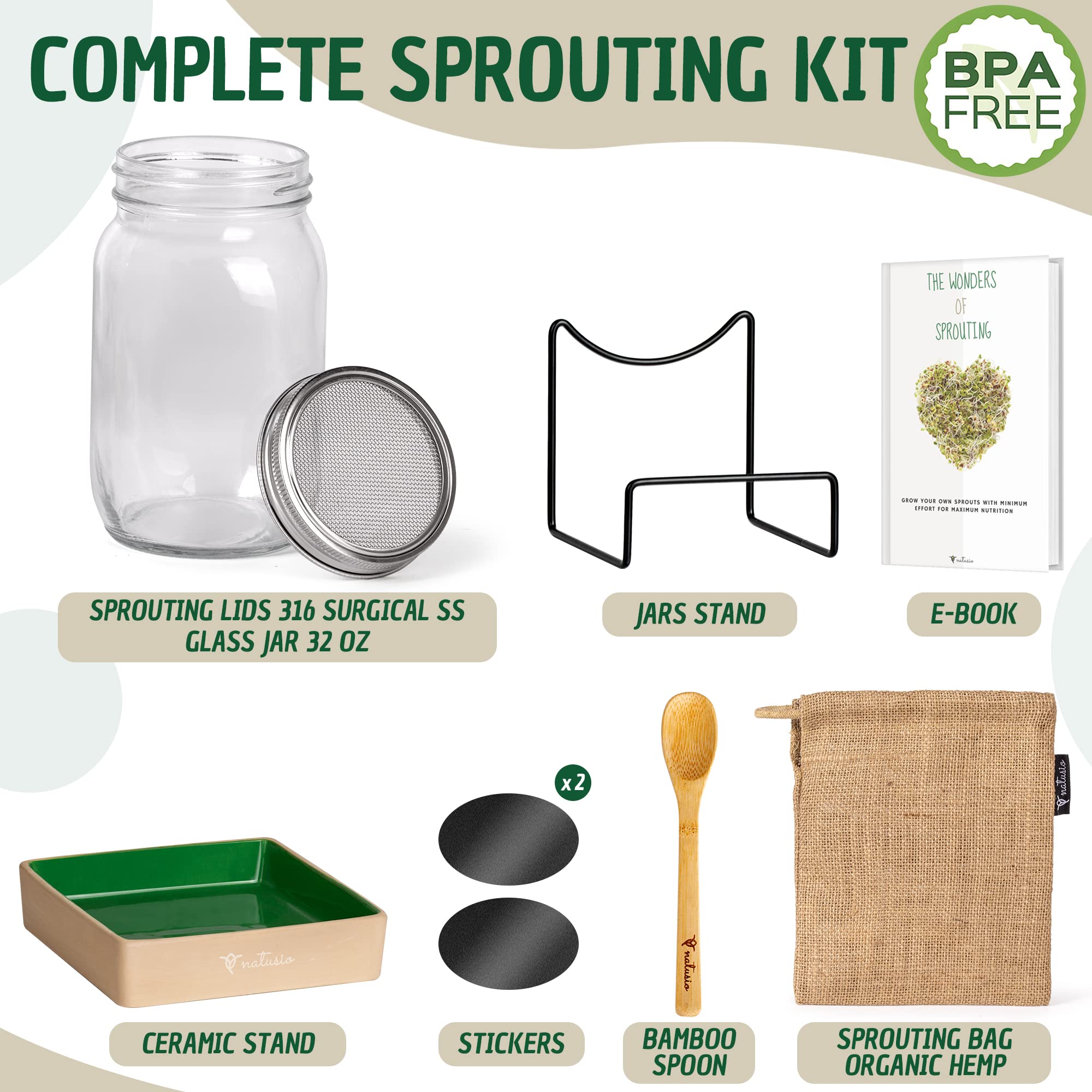 HZIYOU Kit De Bocaux De Germination à Large Ouverture, Avec