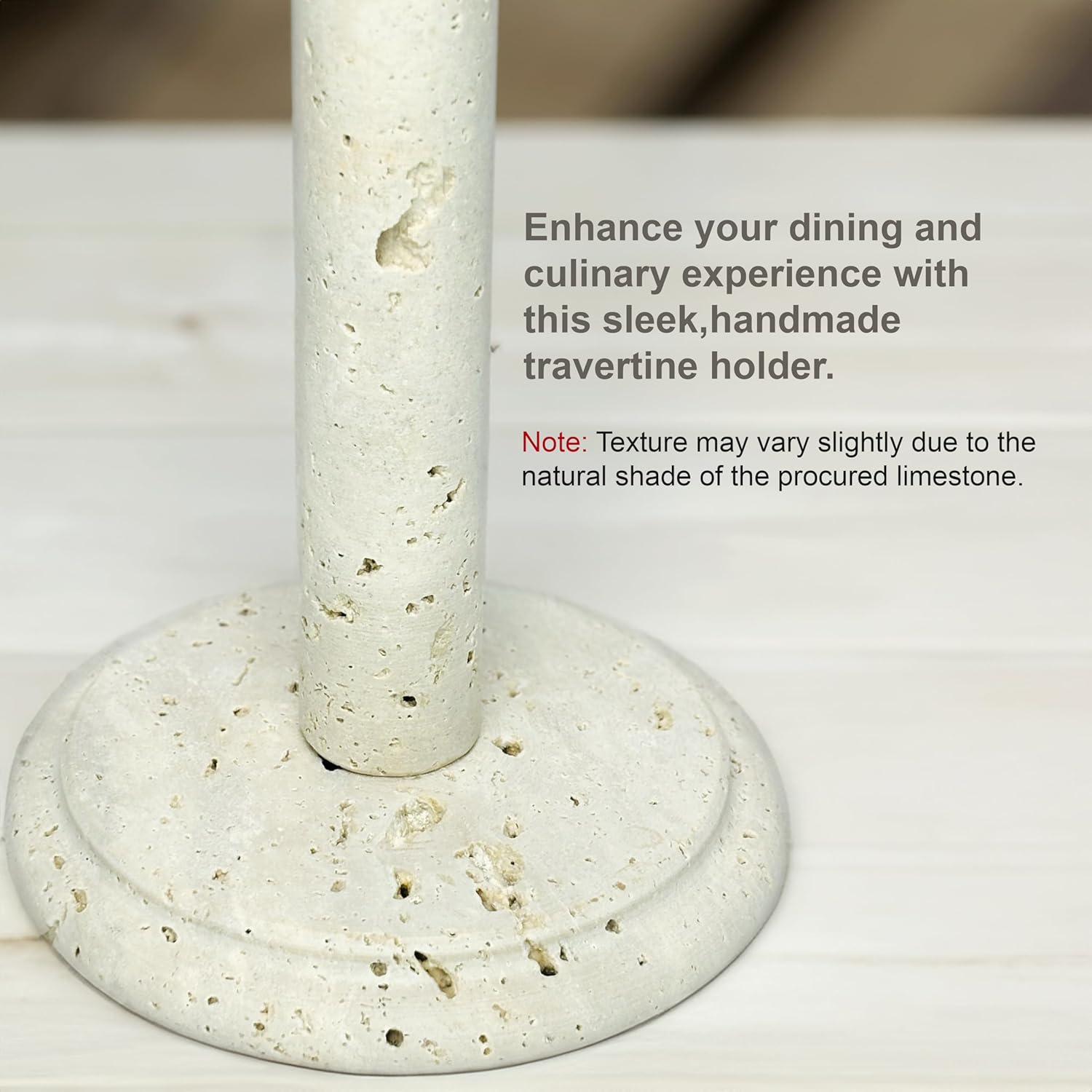 Marble Kitchen Paper Towel Holder - Hand-Crafted, Sturdy, Tabletop Stand, Durable, Non Steel & Non Plastic. (Travertine)