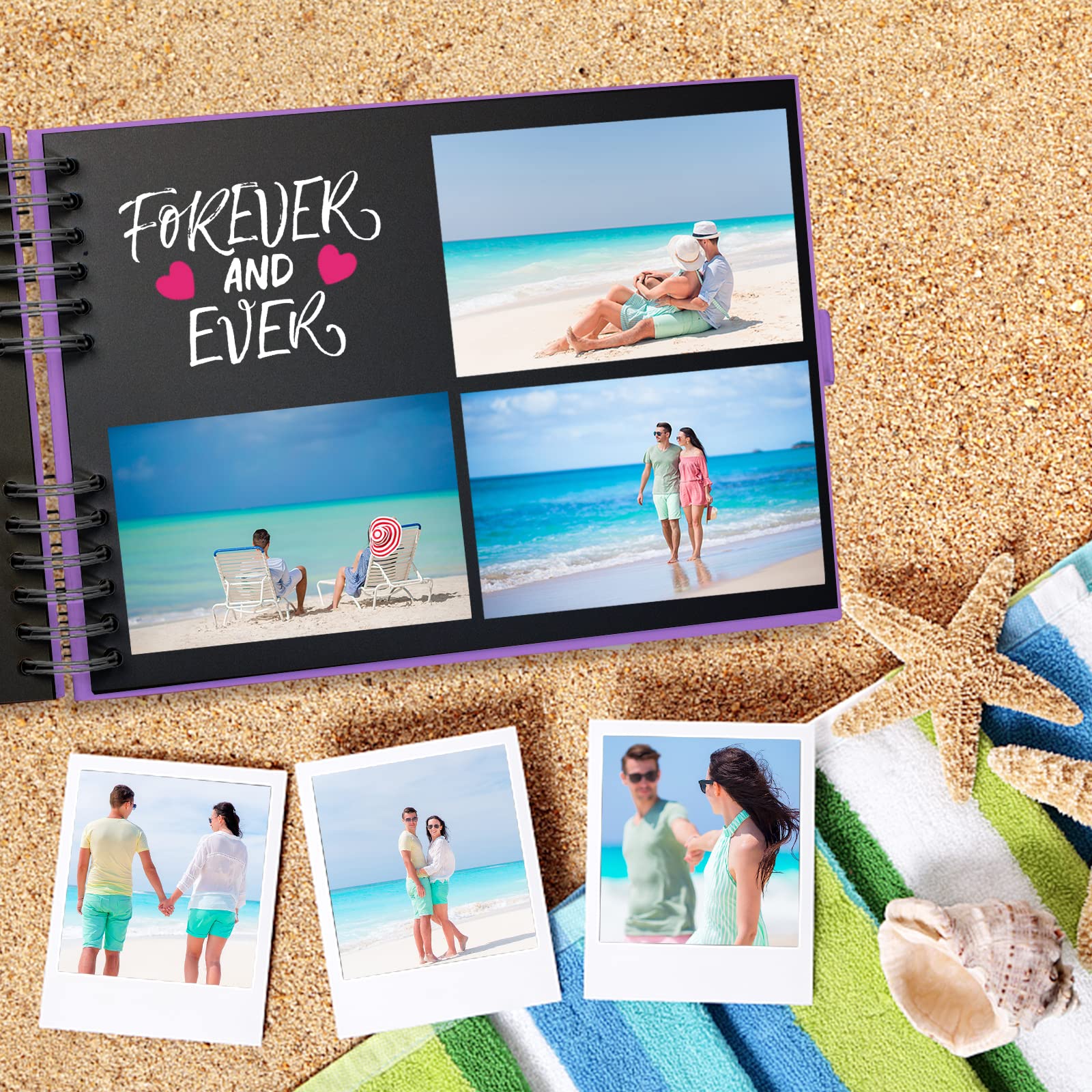 EVNEED Album photo pour scrapbooking - Pages noires pour mariage, anniversaire, Saint-Valentin - Avec 15 marqueurs de peinture, 80 pages, violet (40 feuilles)