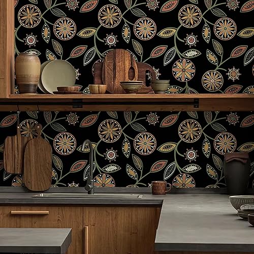 Miniatura 4 de WENMER Papel tapiz floral para despegar y pegar, 17.3 x 118 pulgadas, diseño floral, bohemio, multicolor, papel tapiz de flores perennes, papel de