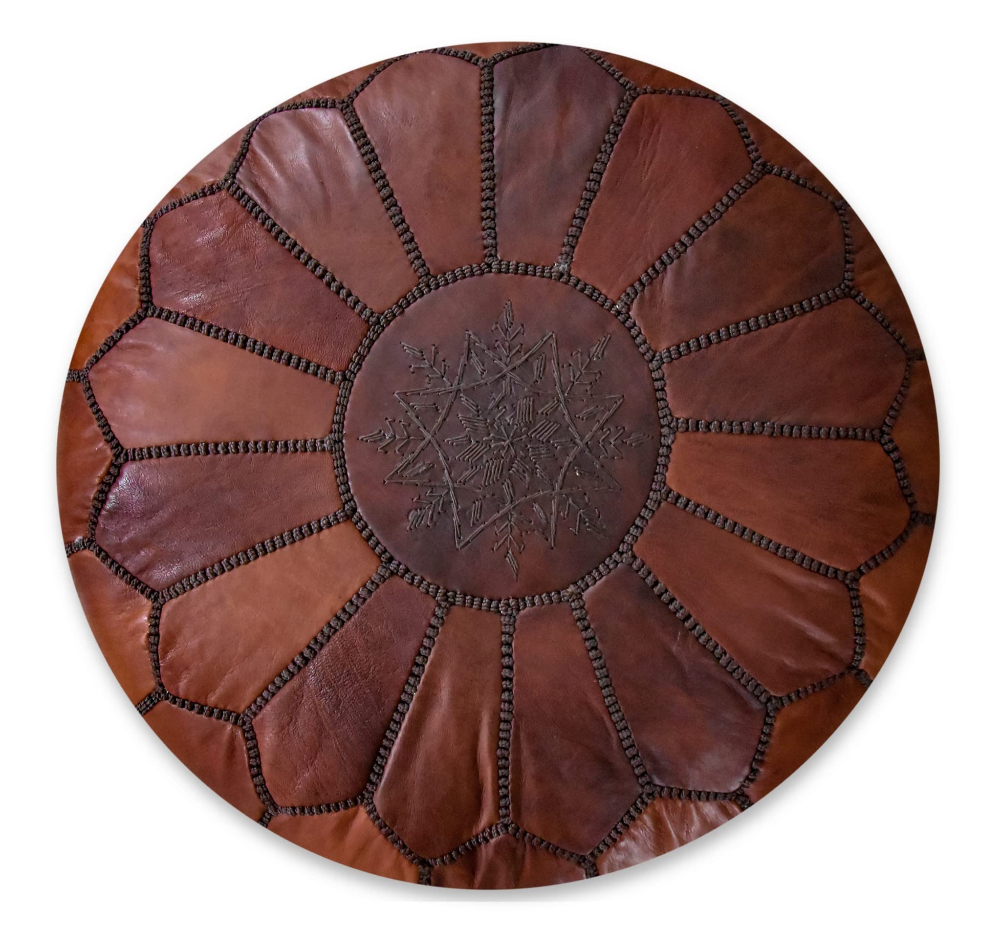 Poufs&Pillows Premium Artisanal Leather Pouffe - Handmade - Delivered stuffed - Ottoman, footstool, floor cushion (Cinnamon)